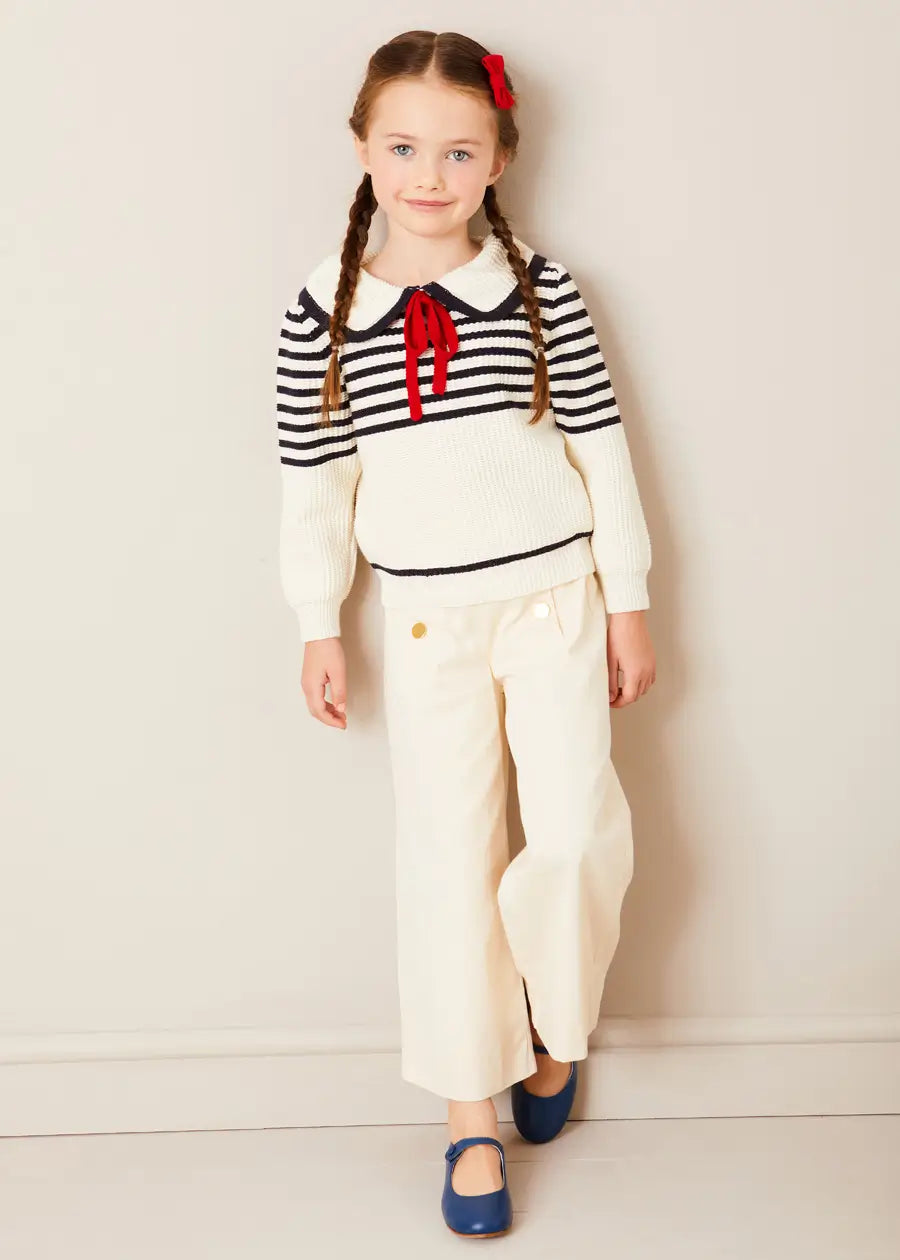 Mariner Collar Bold Stripe Jumper for Boys & Girls (Ages 2-10 Years) - Classic White Nautical Style Sweater - Perfect for School Uniforms, Family Photos & Holiday Outfits