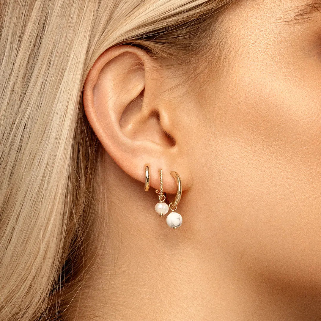 Carter Howlite Hoops Earrings - Natural Stone Jewelry for Clarity & Focus - Perfect for Meditation, Yoga & Spiritual Healing