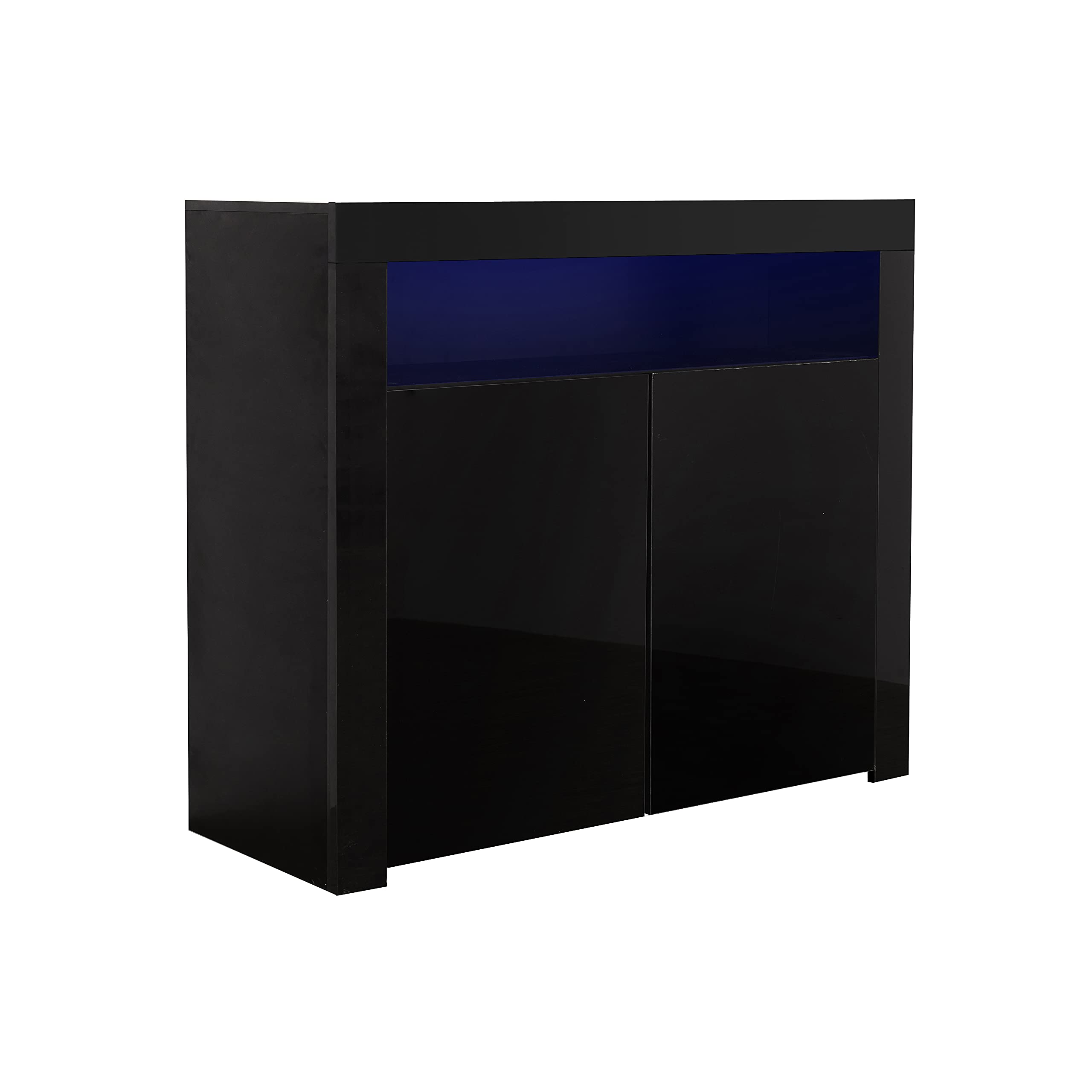 Beyamis Modern High Gloss Black LED Sideboard Storage Cabinet - 2 Door Wooden Buffet Cupboard for Living Room, Kitchen, Dining Room & Hallway - Perfect for TV Stand, Display & Home Organization