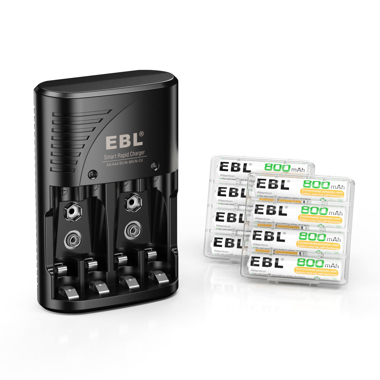 EBL 802 Smart Battery Charger with 8 AA AAA Rechargeable Batteries Kit - Fast Charging for Digital Cameras, Game Controllers & Household Electronics