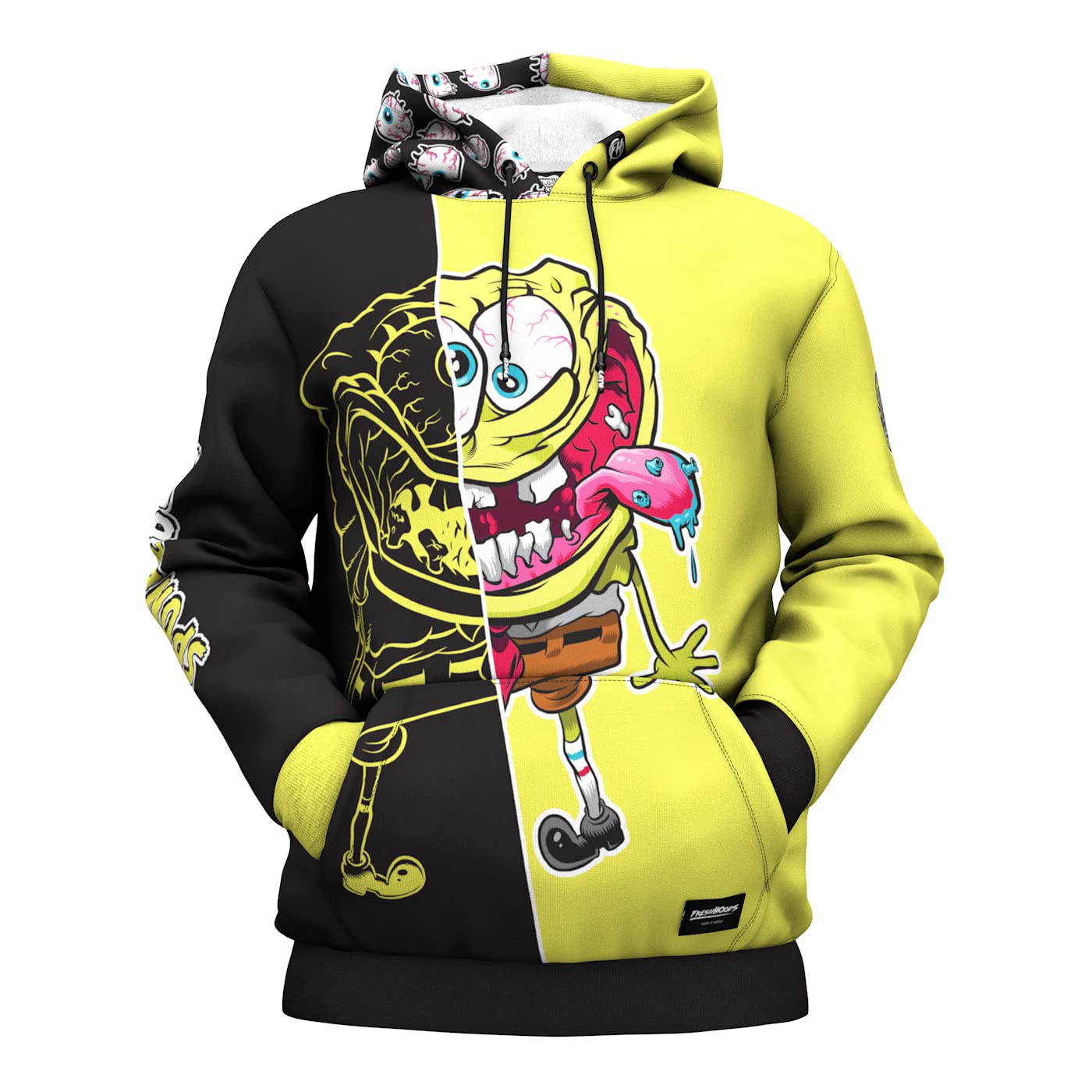 FRESHHOODS SpongeBob Hoodie for Men - 3D Digital Print Pullover Sweatshirt with Hood | Casual Streetwear & Cartoon Lovers Gift
