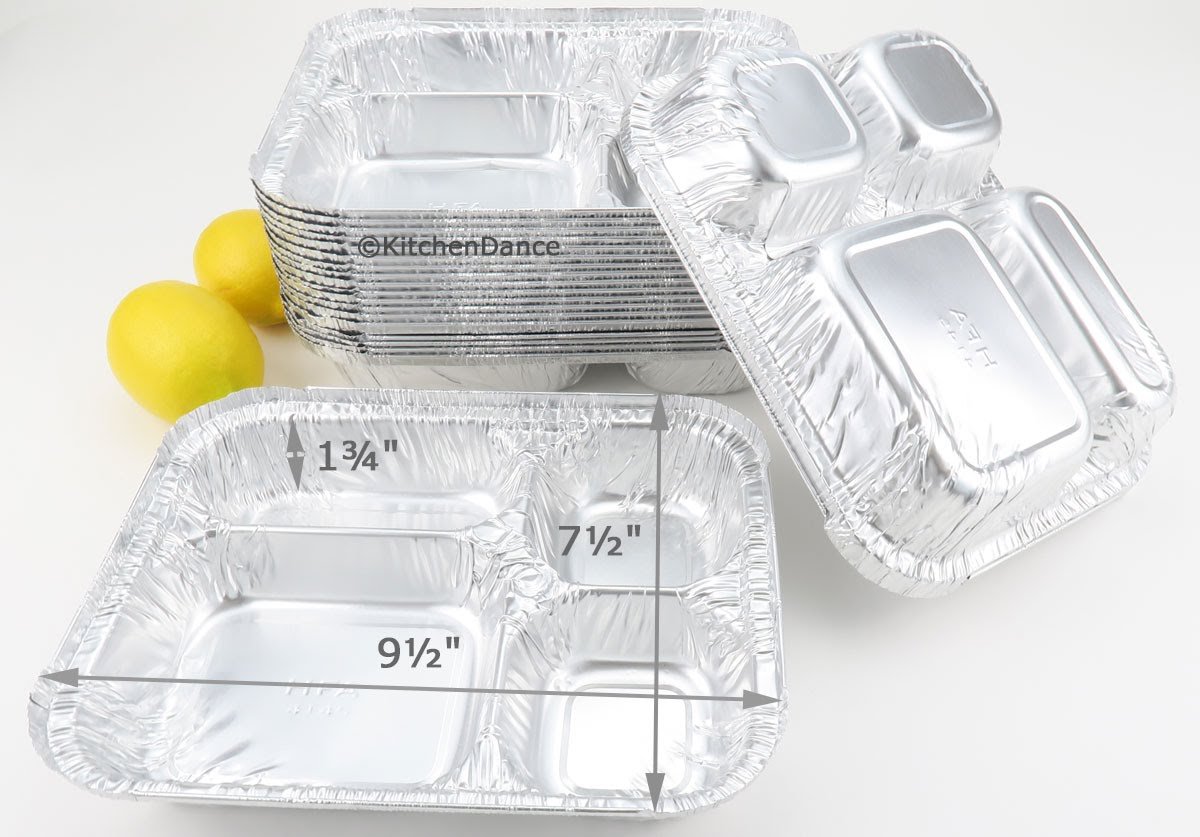 Handi-Foil #4145L Disposable Aluminum 4-Compartment TV Dinner Trays with Board Lid (250 Pack) - Perfect for Meal Prep, Catering, and Frozen Food Storage