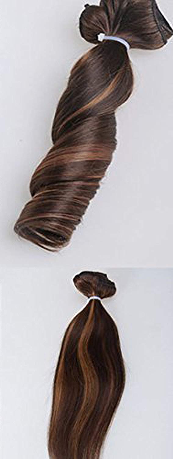 Japanese Kanekalon Heat-Resistant Straight Hair Extensions for Women - 24 Inch Brown Golden Highlighter with 5 Clips | Perfect for Cosplay, Daily Styling & Special Occasions