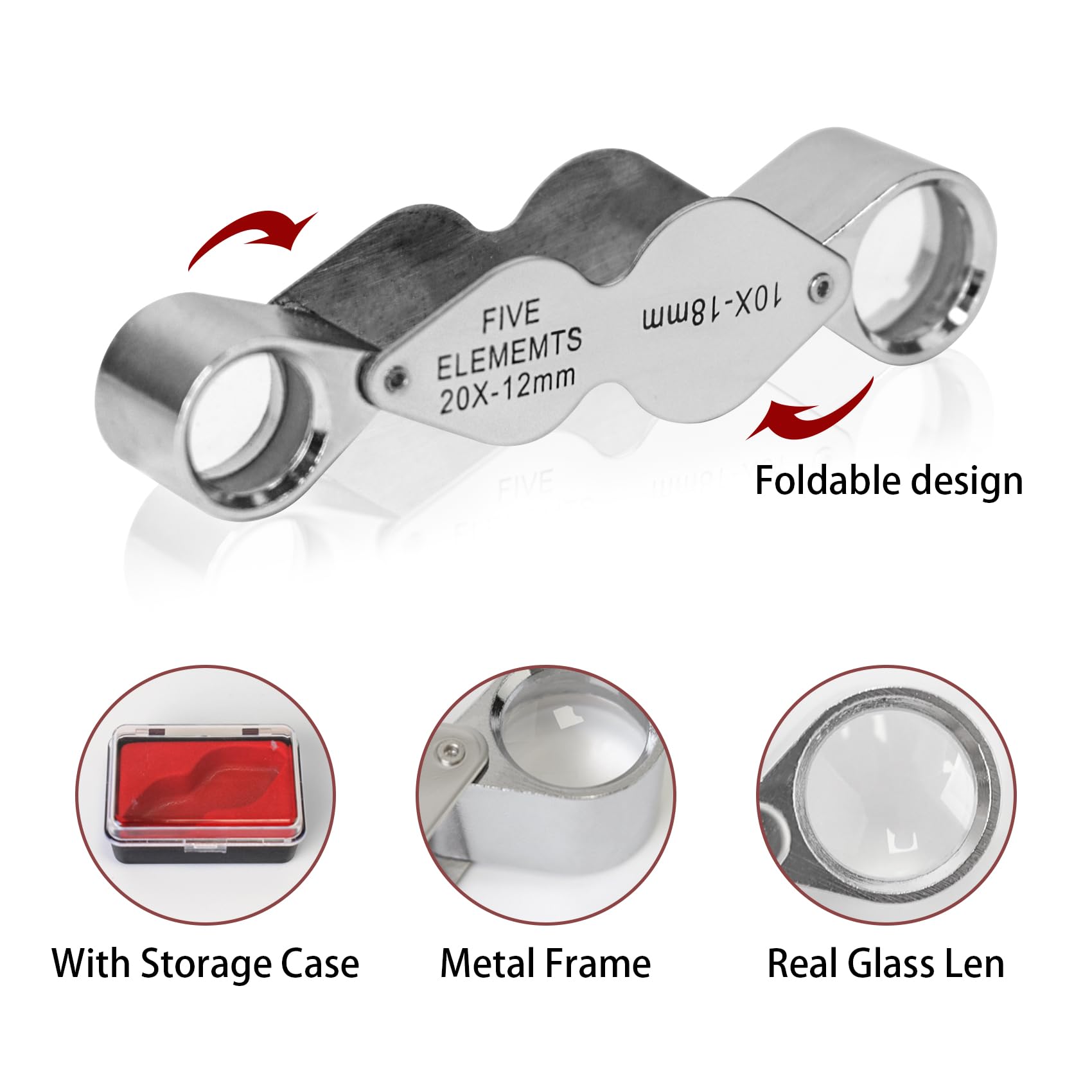 10X 20X Jewelers Loupe with Dual Lenses - Foldable Pocket Magnifier for Jewelry, Diamonds, Coins & Watches - Includes Storage Box - Perfect for Gem Appraisal, Coin Collecting & Watch Repair