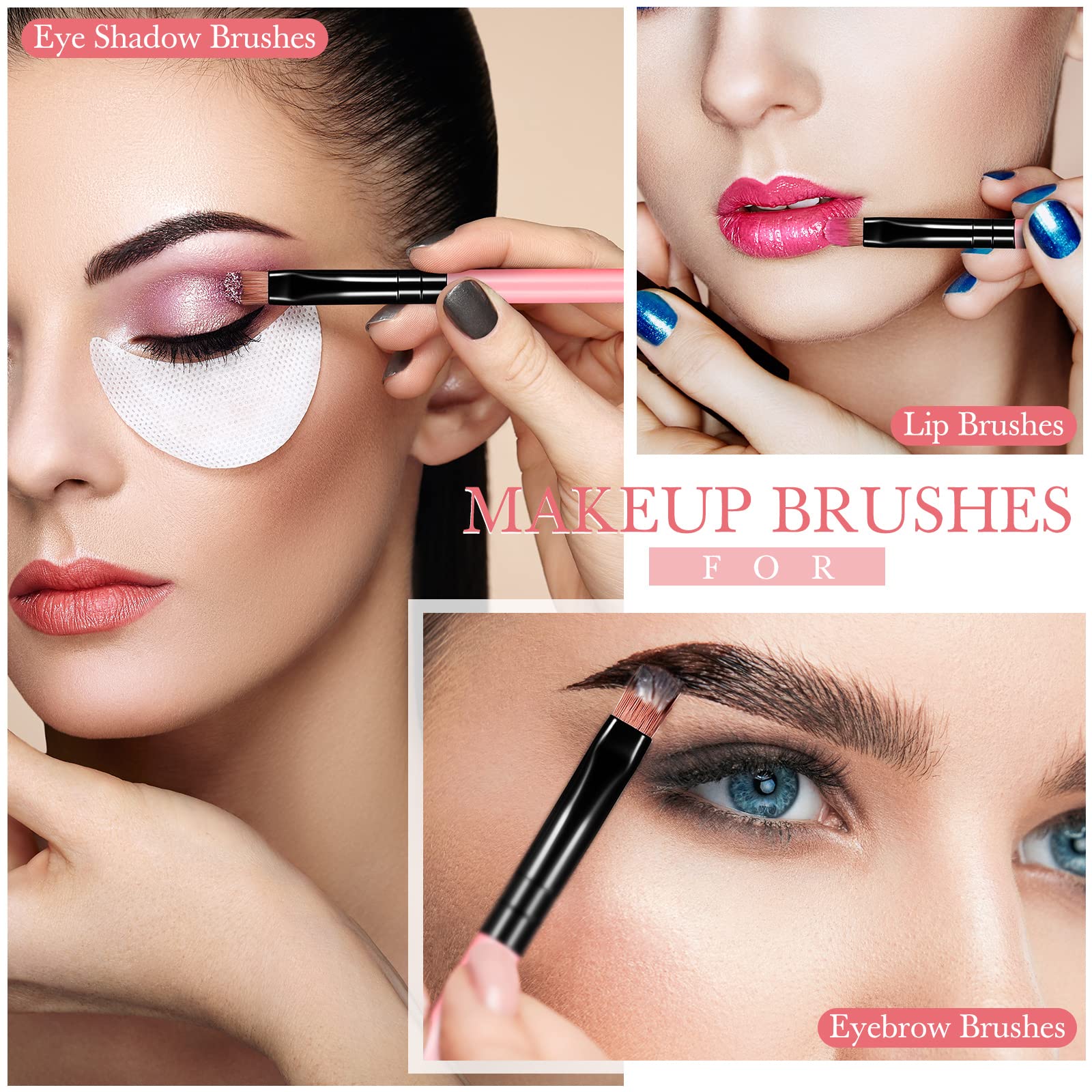 48 Pcs Flat Makeup Brush Set - Synthetic Lip Concealer Brush, Eyebrow Brush for Blending & Buffing | Portable Beauty Makeup Tools for Concealing & Setting | Perfect for Professional Makeup Artists & Home Use (Pink)