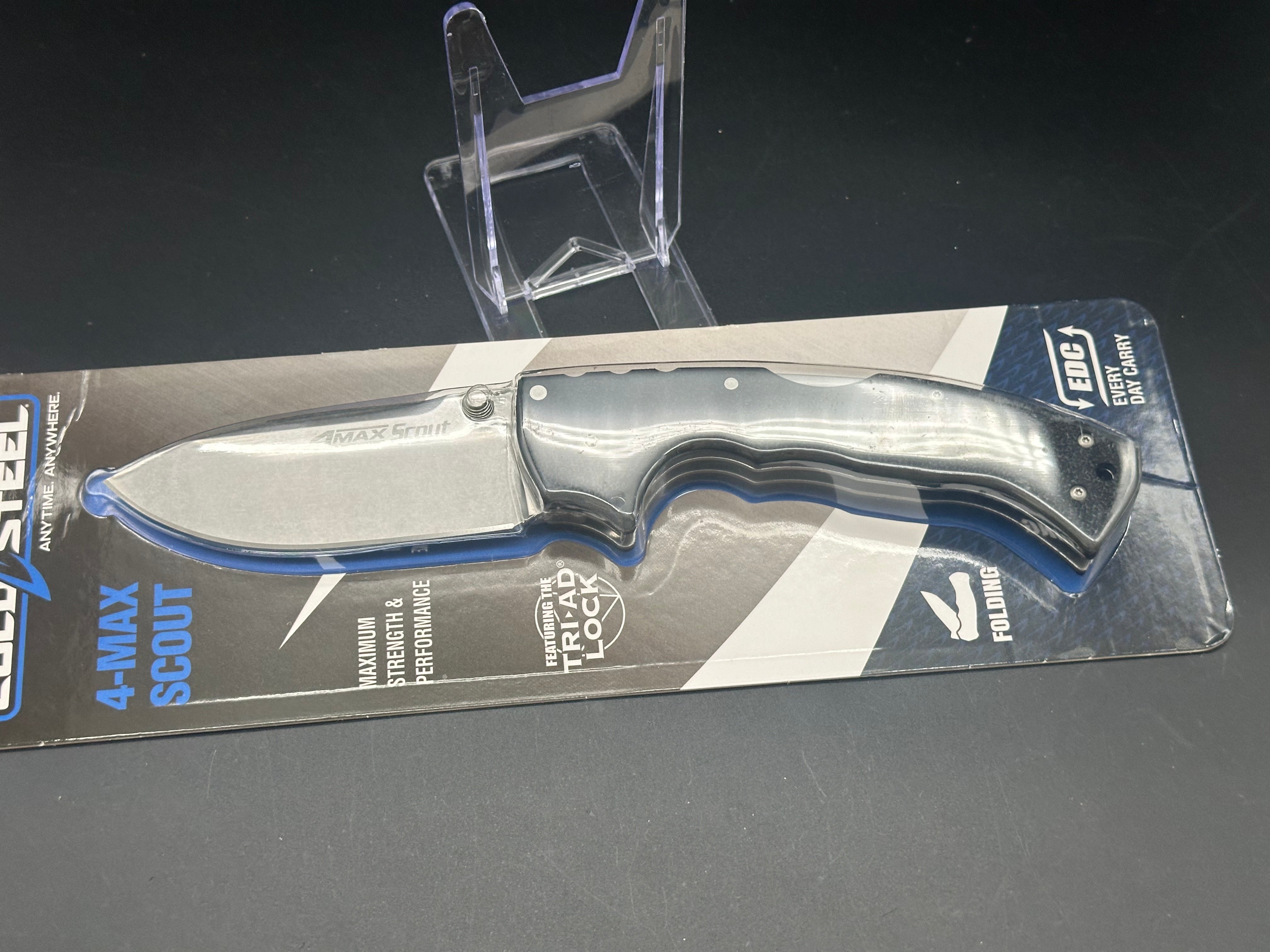 Cold Steel 4 Max Scout Lock Back Folding Knife - Black Griv-Ex Handle - Tactical EDC, Outdoor Survival & Camping Gear