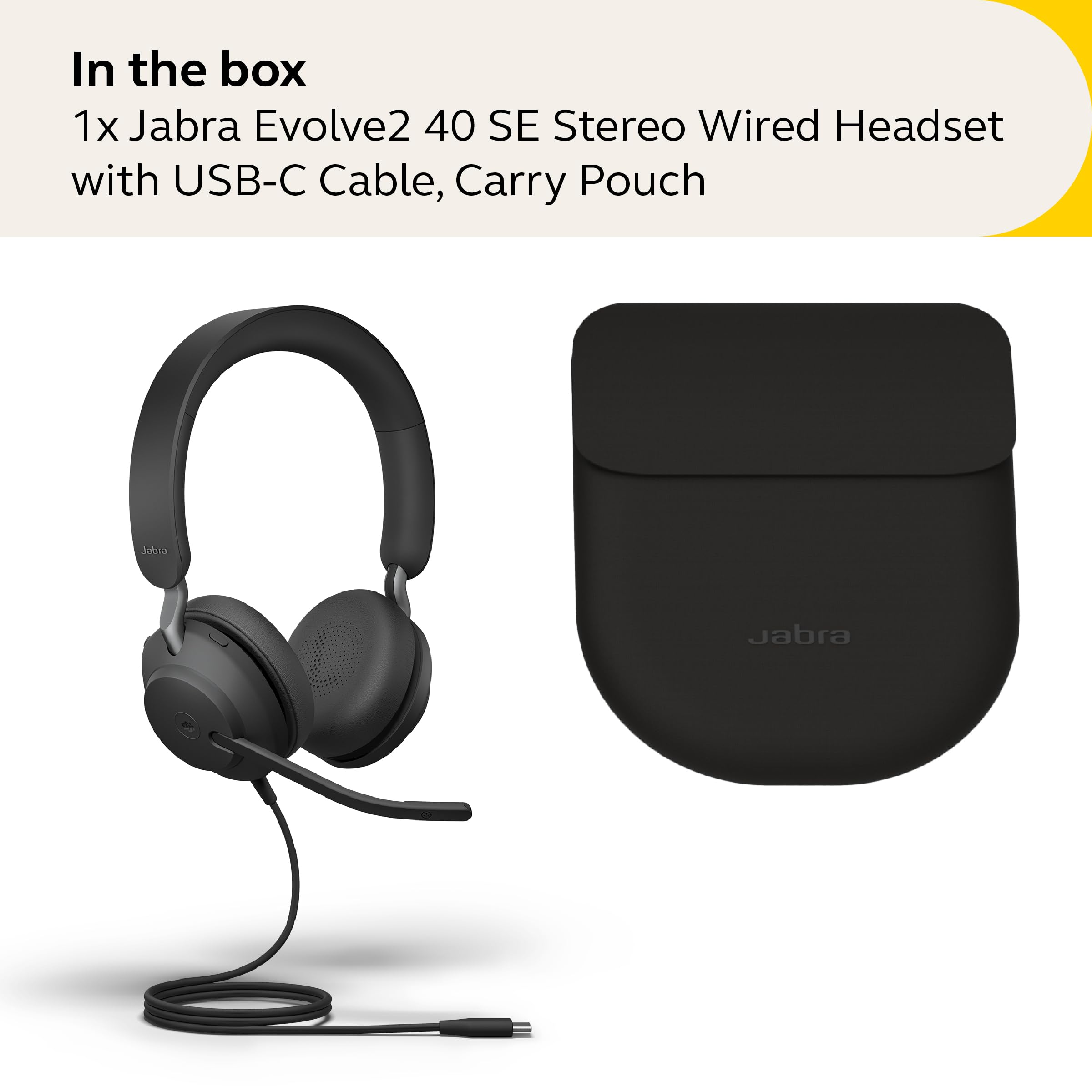 Jabra Evolve2 40 SE Wired Stereo Noise Cancelling Headset with 3-Microphone Call Technology | USB-C Cable | MS Teams Certified | Compatible with All Platforms | Black | Perfect for Remote Work, Online Meetings & Office Use