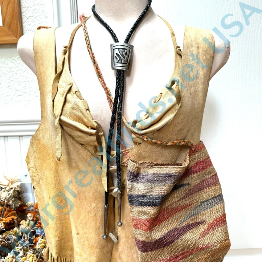 Vintage Hopi Sterling Silver Leather Bolo Tie by Bernard Dawahoya - Handcrafted Native American Jewelry for Men - Perfect for Western Wear, Cowboy Outfits & Special Occasions