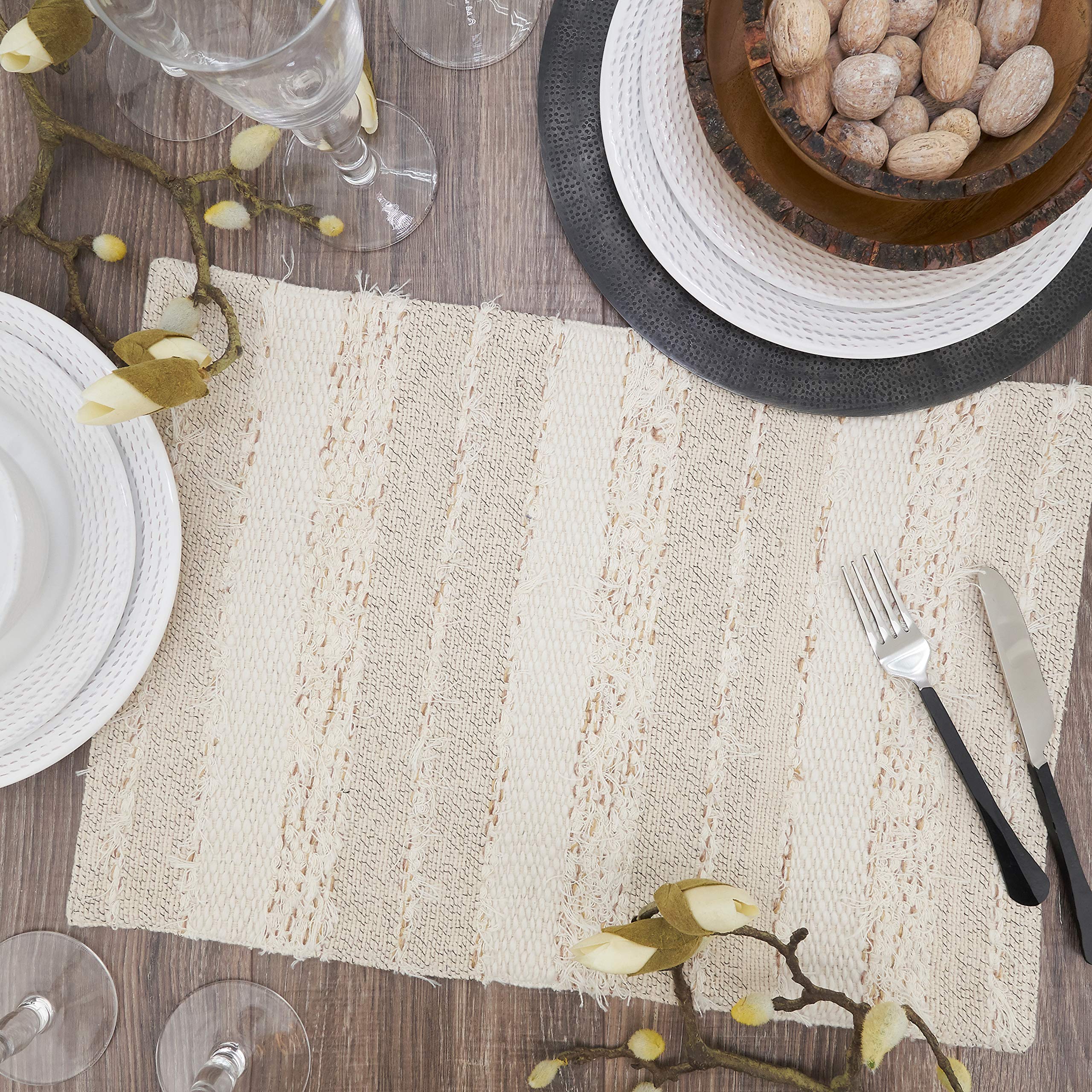 Stylish Fringe Stripe Design Placemats Set of 4 - Waterproof & Washable Table Mats for Dining, Kitchen, Party Decor - Perfect for Home, Restaurant, and Outdoor Use