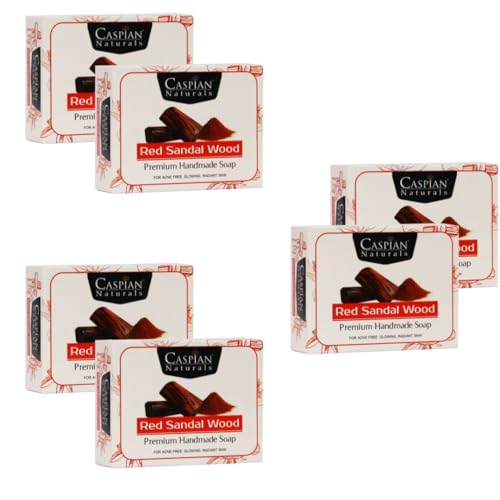 CASPIAN Naturals Red Sandalwood Soap for Acne-Free & Glowing Skin - Handmade Natural Soap Bar for Clear Complexion (Pack of 6) - Perfect for Daily Skincare & Sensitive Skin Care Routine
