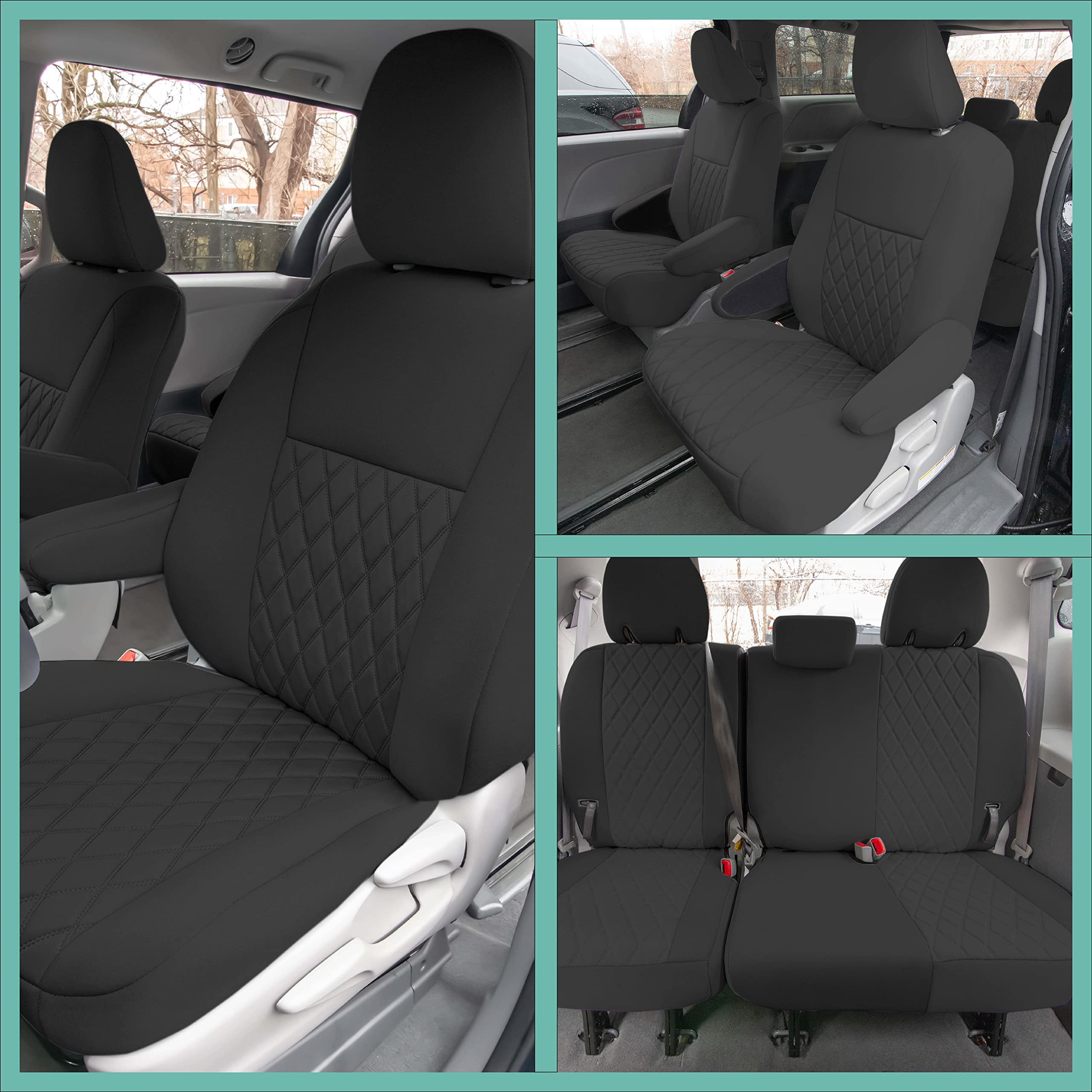 FH Group Custom Fit Neoprene Seat Covers for 2011-2020 Toyota Sienna | Waterproof Neosupreme Automotive Seat Protectors | Front Set Black | Perfect for Family Road Trips & Daily Commute
