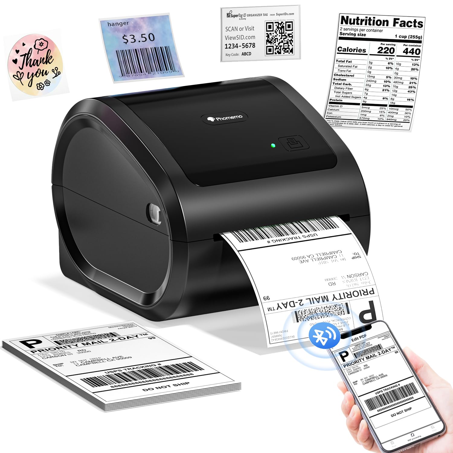 Phomemo D520BT Bluetooth 4x6 Thermal Label Printer - Compatible with iPhone, Android, Mac & Windows - Perfect for DHL, UPS, Colissimo Shipping & Small Business - Ideal for Home Offices, E-commerce Sellers & Package Shipping