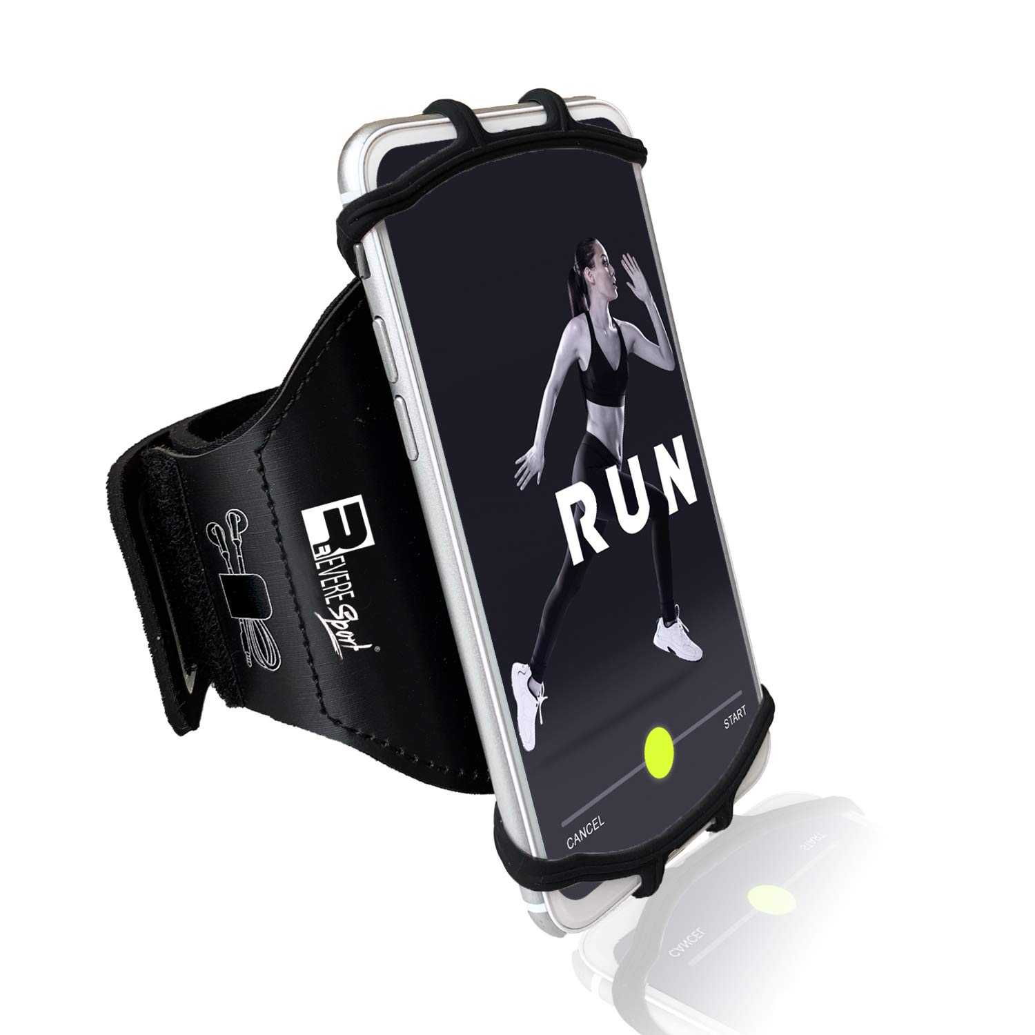 RevereSport Universal iPhone Running Armband - Compatible with iPhone 16/15/14/13/12/11/X/XR/SE/Plus/Max/Pro - Adjustable Phone Holder Case for Jogging, Gym Workouts & Outdoor Activities
