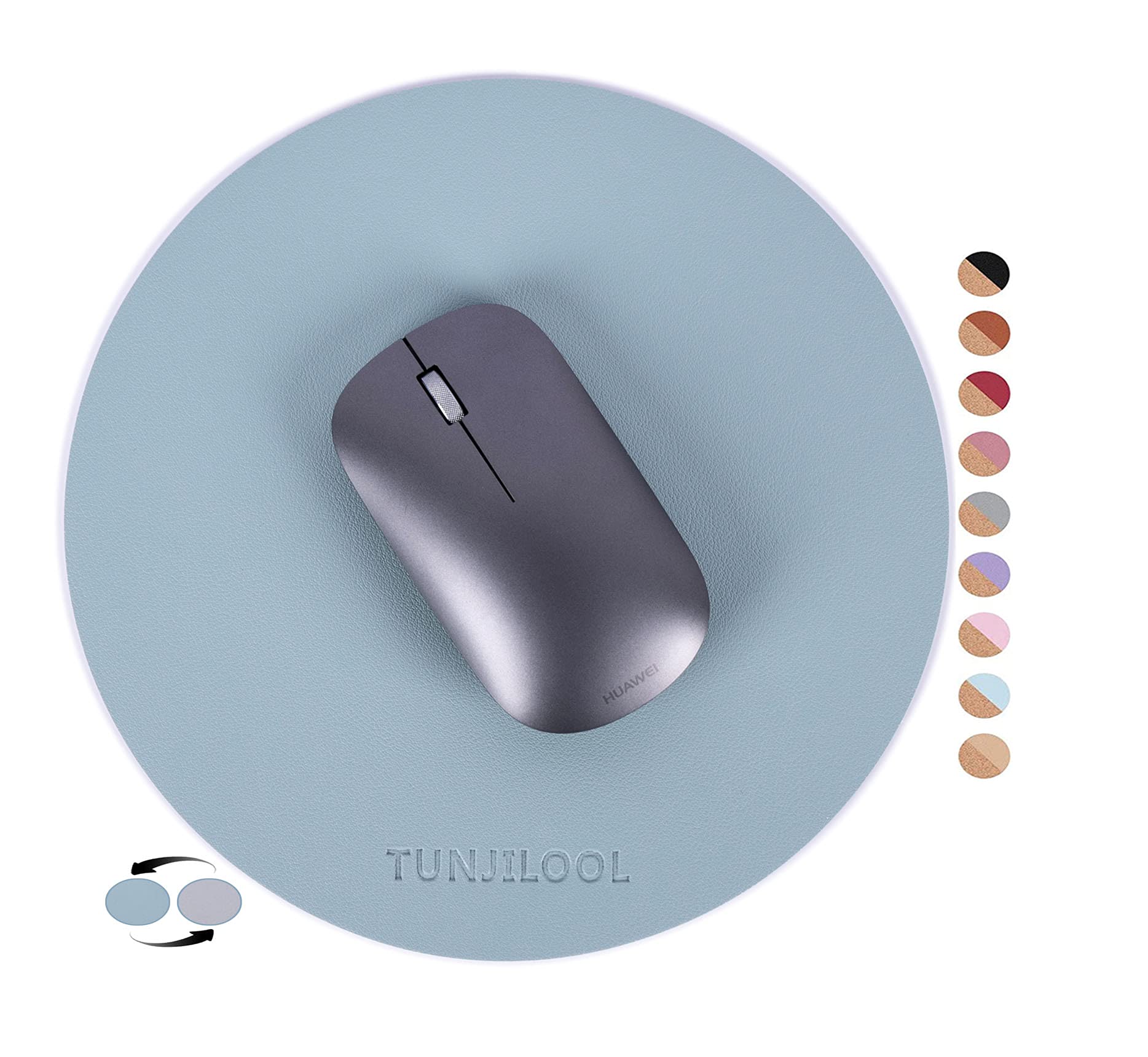 TUNJILOOL 2-in-1 Small Round Mouse Pad - PU Leather Non-Slip Waterproof Travel Mousepad for Wireless Mouse - Perfect for Office, Home & On-the-Go Use