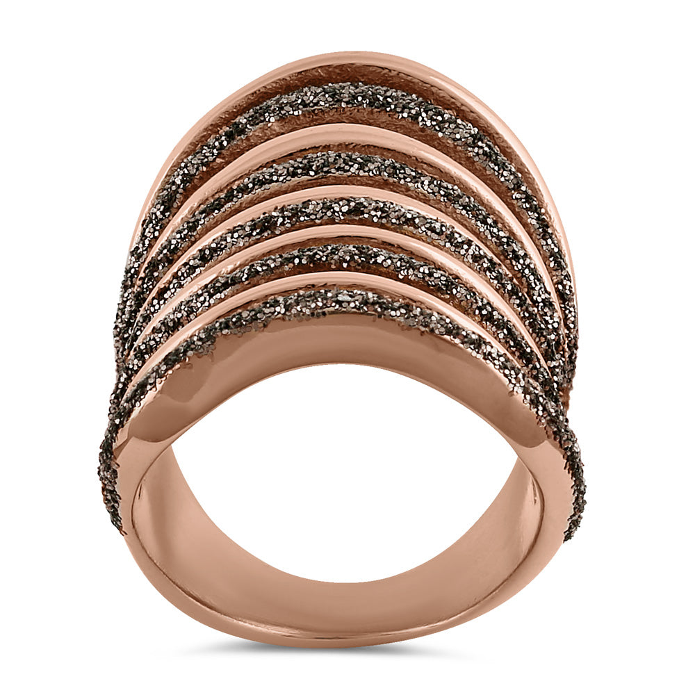 Elegant Stainless Steel Rose Gold Plated Ring with Brown Stardust Accent - Perfect for Weddings, Anniversaries & Everyday Fashion Jewelry