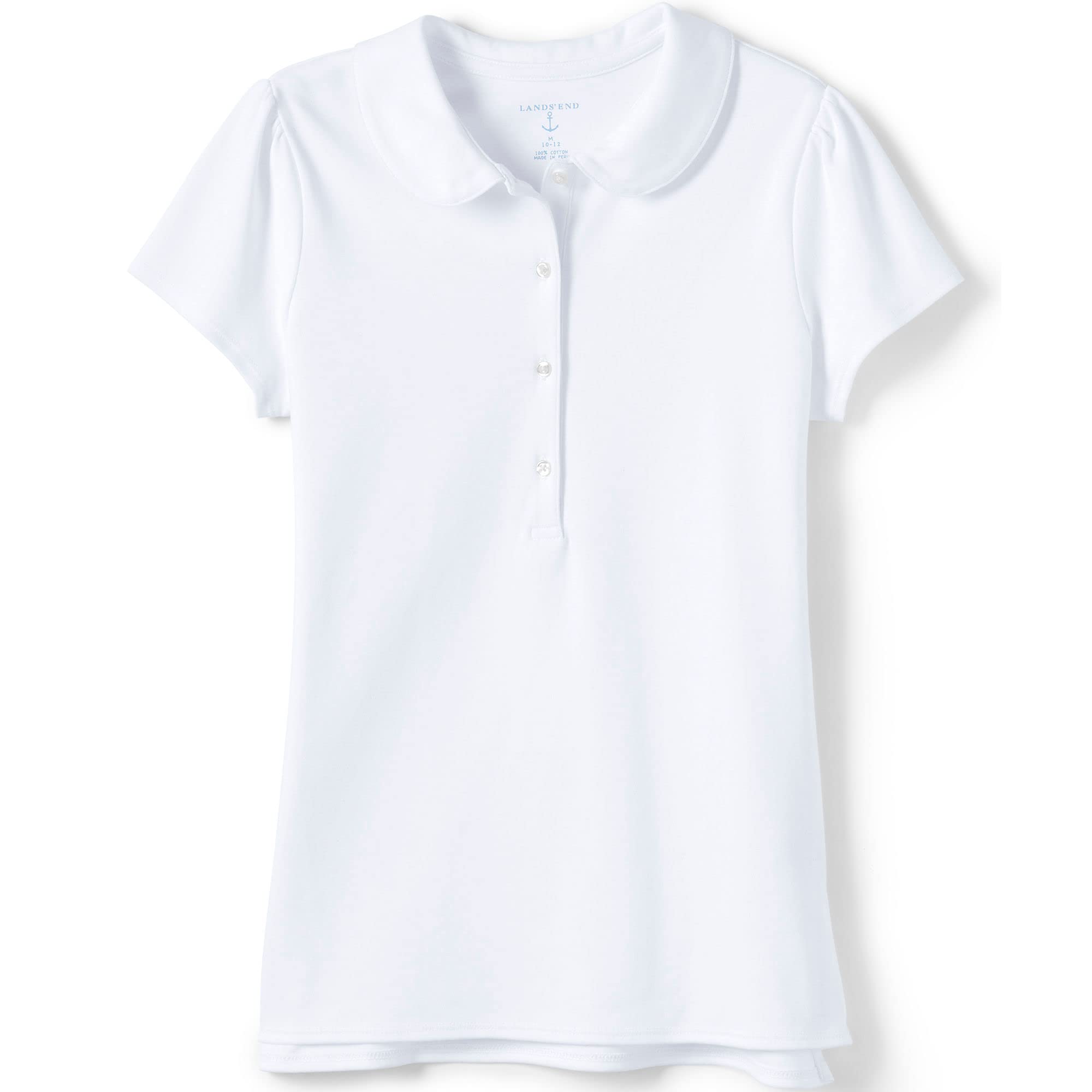 Lands' End Girls' Short Sleeve Peter Pan Collar Polo Shirt - Comfortable School Uniform Top for Classrooms & Daily Wear