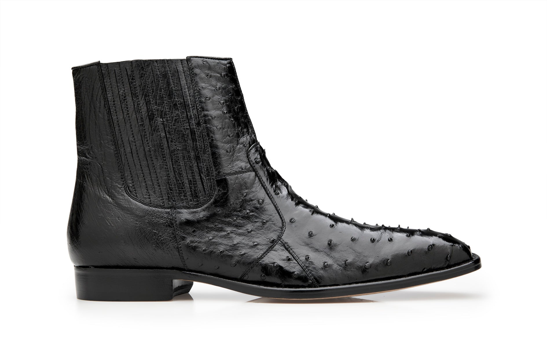 Belvedere Roger Genuine Ostrich Quill Chelsea Boots for Men - Black Leather Ankle Boots R55 - Stylish Dress Shoes for Office, Wedding & Formal Occasions