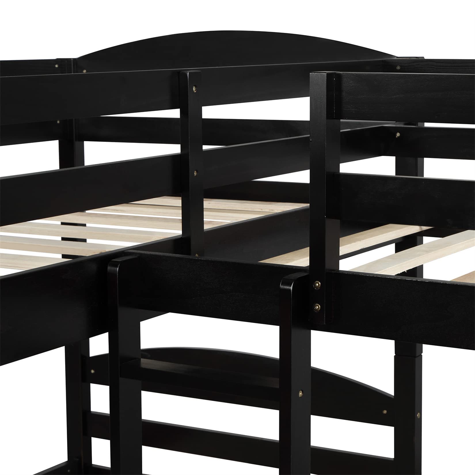 Bellemave L-Shaped Quad Bunk Bed with Trundle - Twin Over Twin Corner Bunk Bed for 4-5 Kids, Boys, Girls & Teens - Espresso Finish - Ideal for Small Bedrooms, Shared Kids Rooms & Vacation Homes
