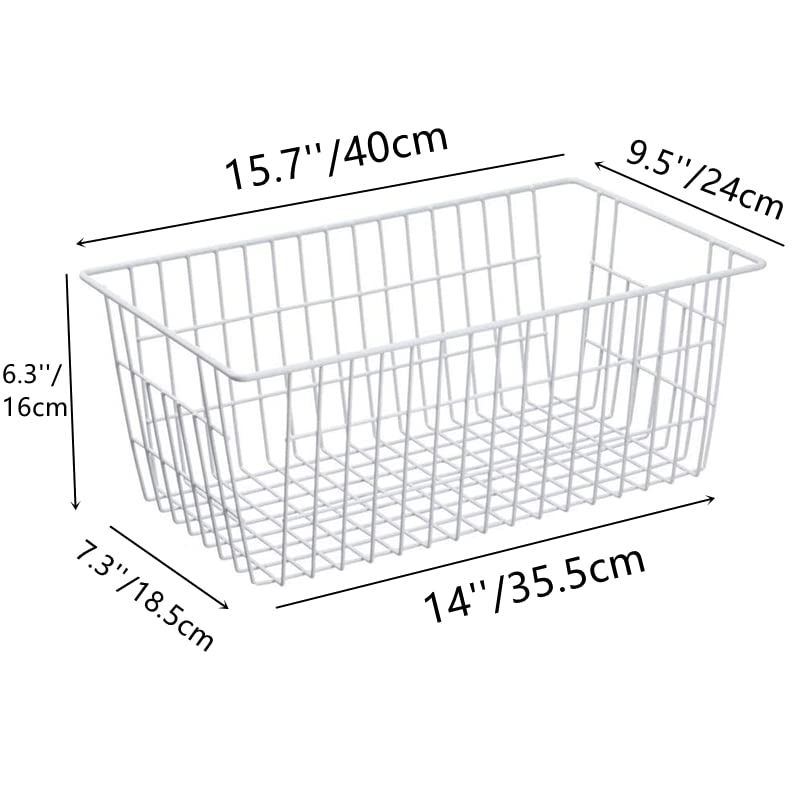 Metal Wire Storage Basket with Handles - 2 Pack Freezer & Fridge Organizer Bin for Kitchen, Pantry, Closet, Garage & Bathroom - Perfect for Food Storage, Household Organization & Space Saving