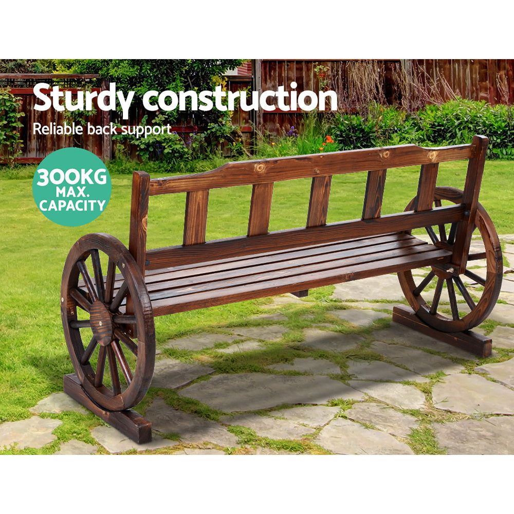 Gardeon 3-Seat Wooden Garden Bench Wagon Chair - Outdoor Patio Furniture for Backyard, Porch, and Lawn - Charcoal Finish for Relaxation and Lounging