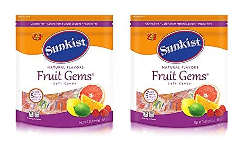Sunkist Natural Fruit Gems Soft Candy - 2 Pack (2lb Each) | Made with Real 5 Fruit Juices | All-Natural Flavors | Perfect for Parties, Snacking & Gifts