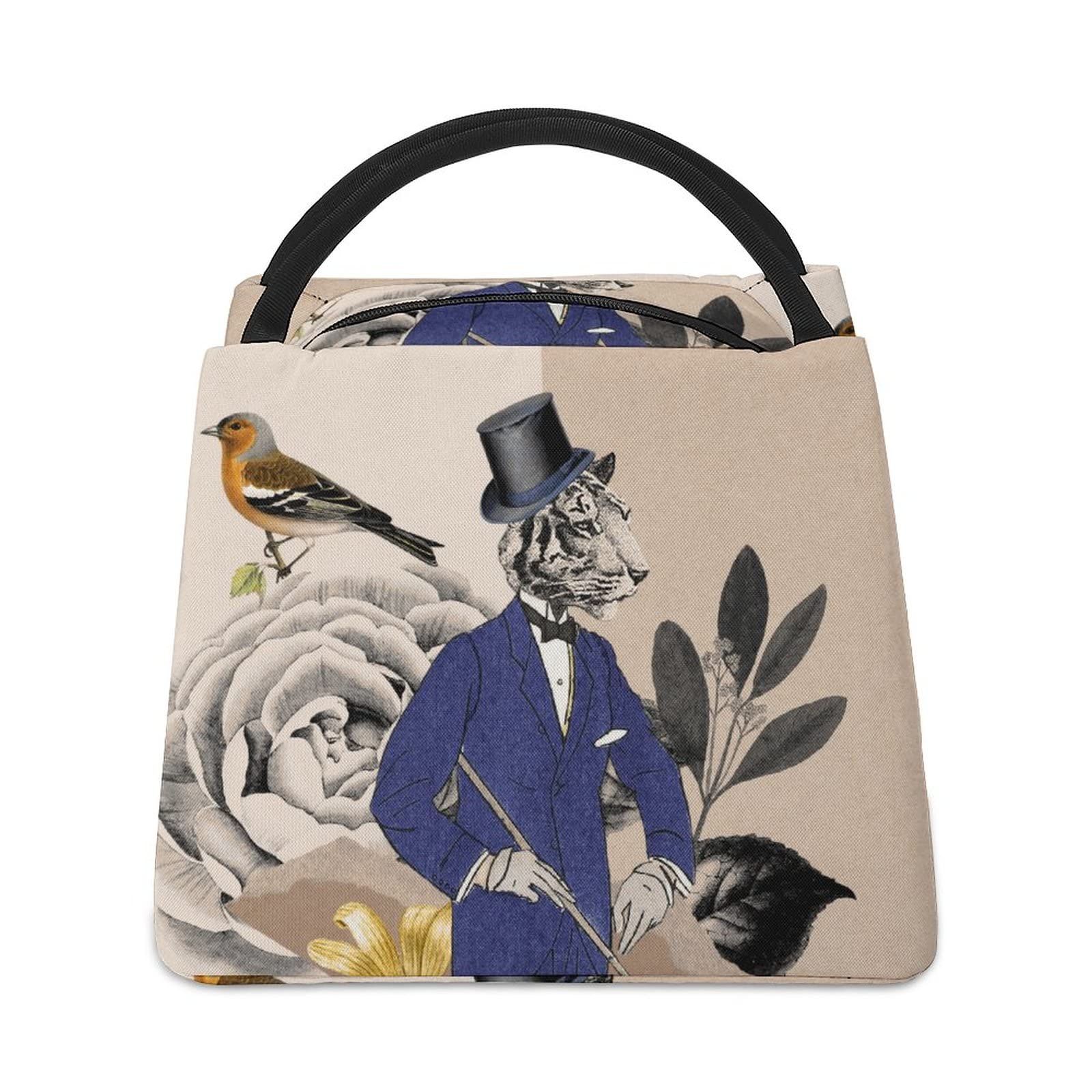 Insulated Lunch Bags for Women & Men - Reusable Cooler Tote for Work, School, Picnic - Leakproof Meal Box with Rose, Bird & Tiger Designs - Perfect for Office, Travel & Outdoor Activities