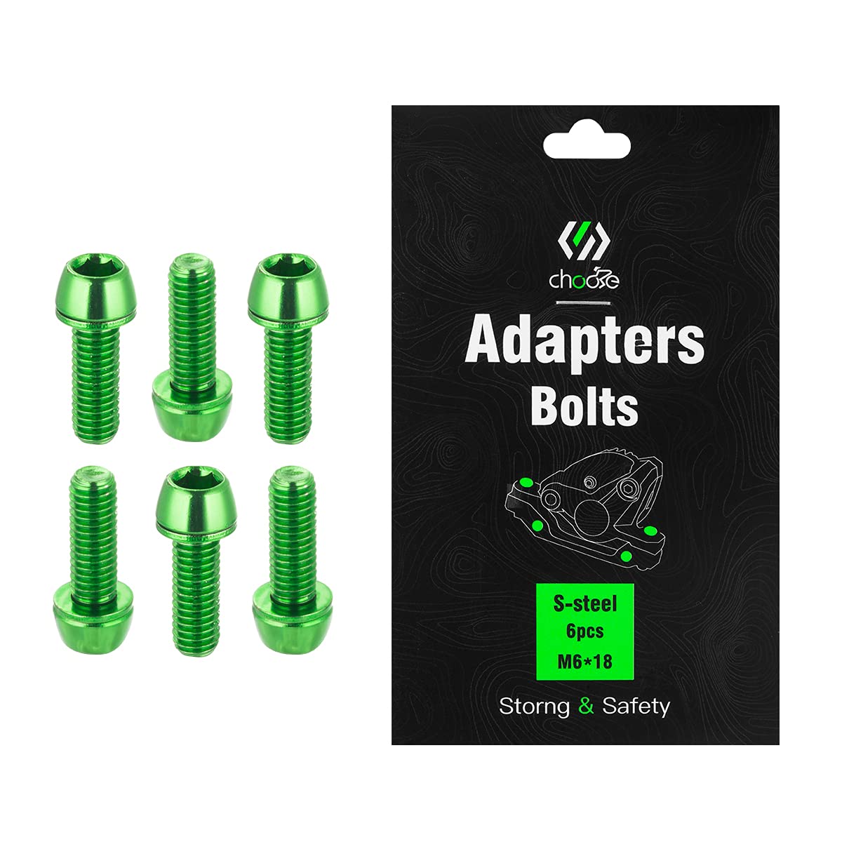Chooee M6x18mm Mountain Bike Disc Brake Caliper Bolts - 6Pcs MTB Disc Brake Adapter Bolts (Red, Blue, Orange, Green, Rainbow, Black) - Perfect for MTB, Road & Hybrid Bikes - Durable & Lightweight for Smooth Braking Performance