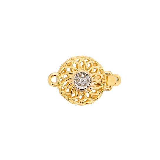 14K Solid Yellow Gold Diamond Filigree Safety Clasp - 15.3mm Round Israeli Jewelry for Necklaces & Bracelets | Elegant Gift for Women