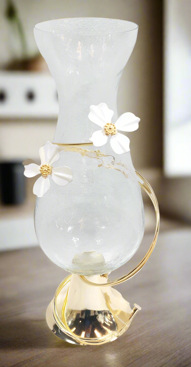 15 Inch Elegant Glass Flower Vase with Artificial Roses - Perfect for Home Decor, Wedding Centerpieces & Gift Ideas