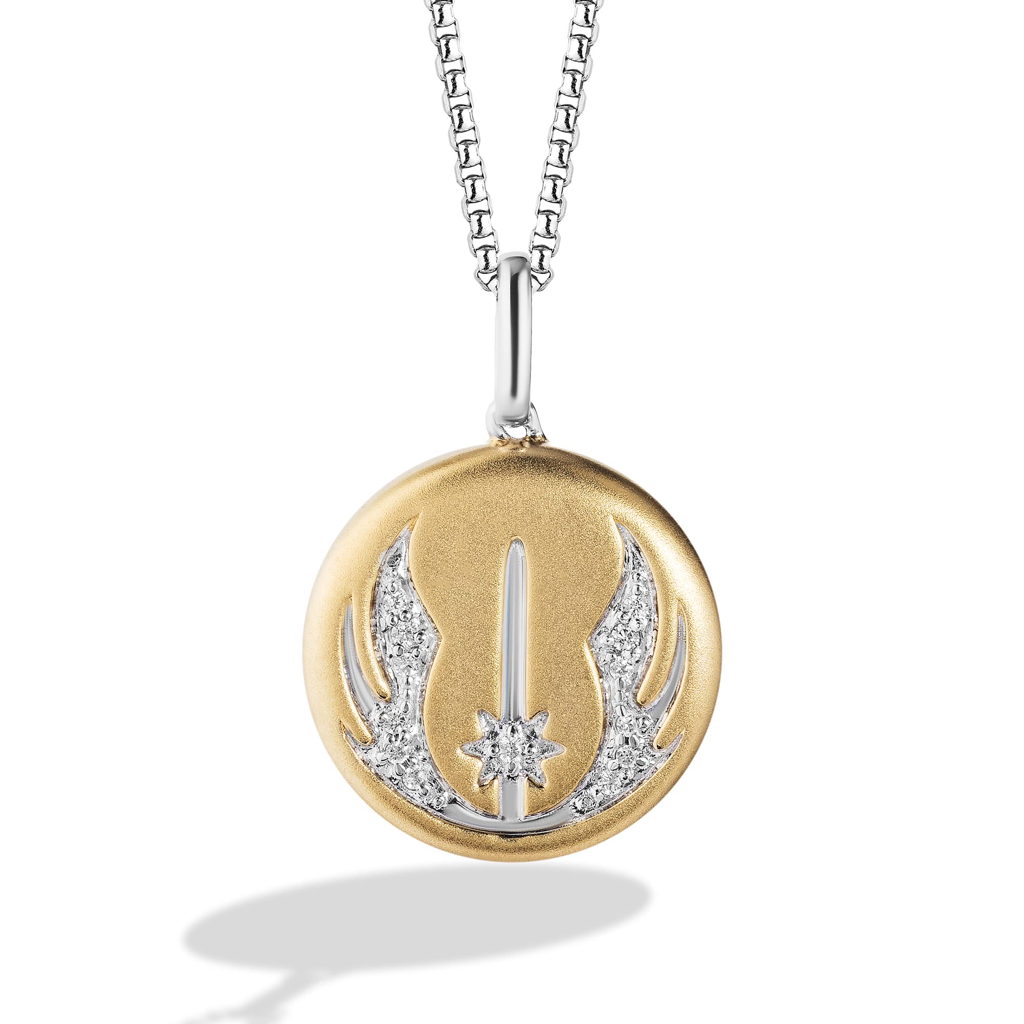 Jewelili Star Wars™ The Jedi™ Order Women's Pendant Necklace - Sterling Silver & 10K Yellow Gold with Diamond Accents | Perfect for Cosplay, Gift Giving & Everyday Wear