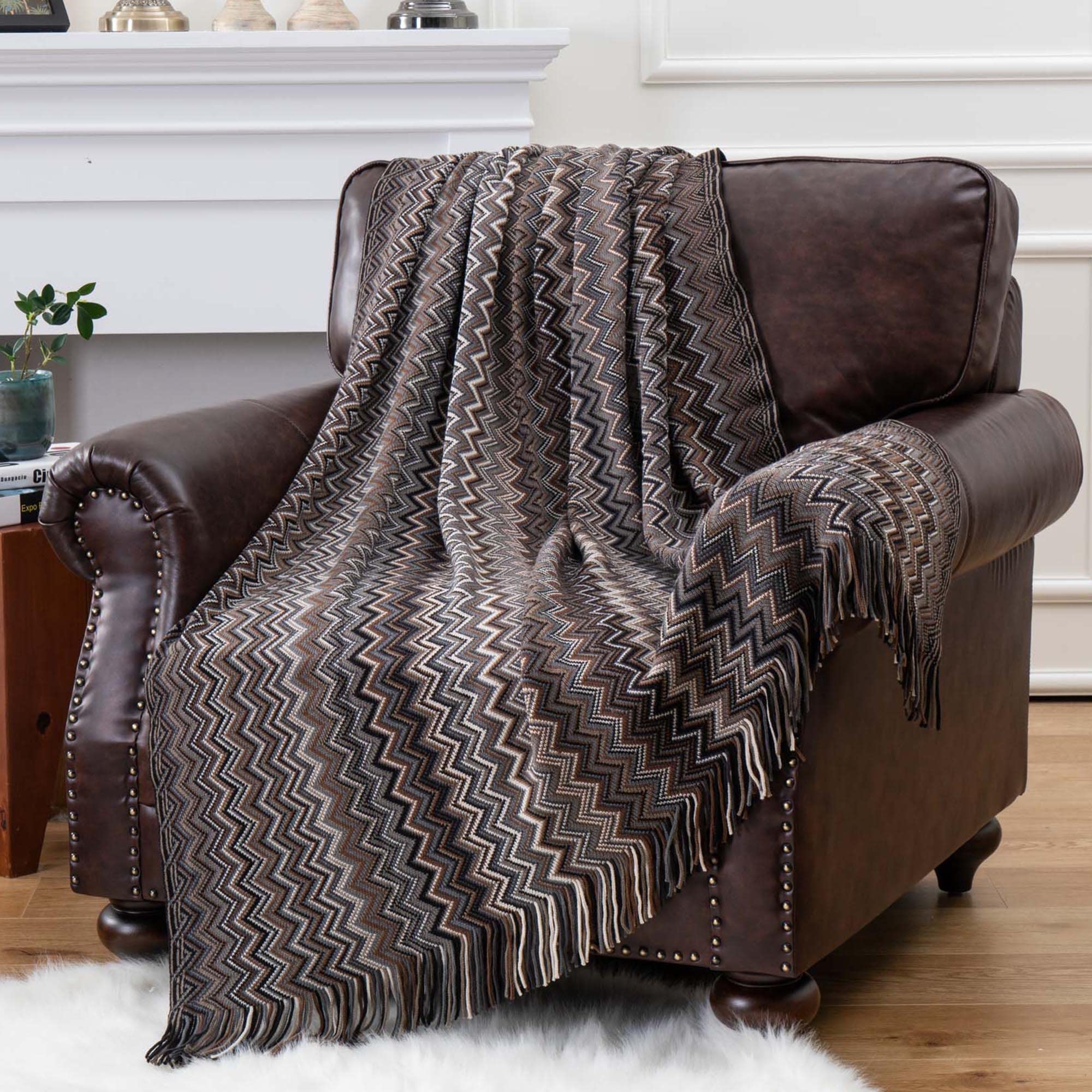 BATTILO HOME Boho Knitted Throw Blanket - Black Soft Mexican Blanket with Tassels (50