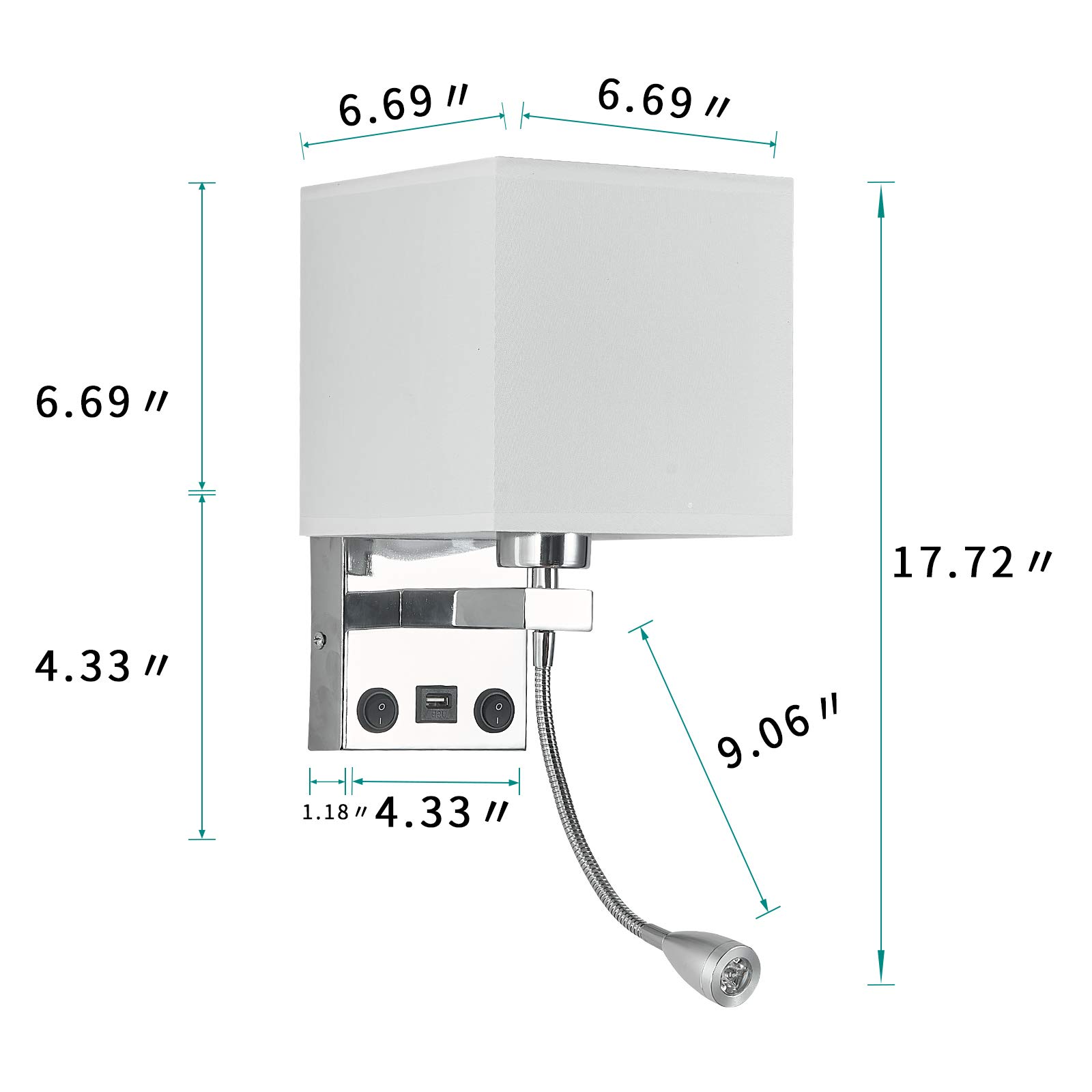 Modern Hardwired Wall Sconces with USB Port & Reading Light - Bedroom, Living Room, Office Wall Lamps - Silver Finish | Perfect for Bedside Night Reading, Hotel Lighting & Home Office Workspace