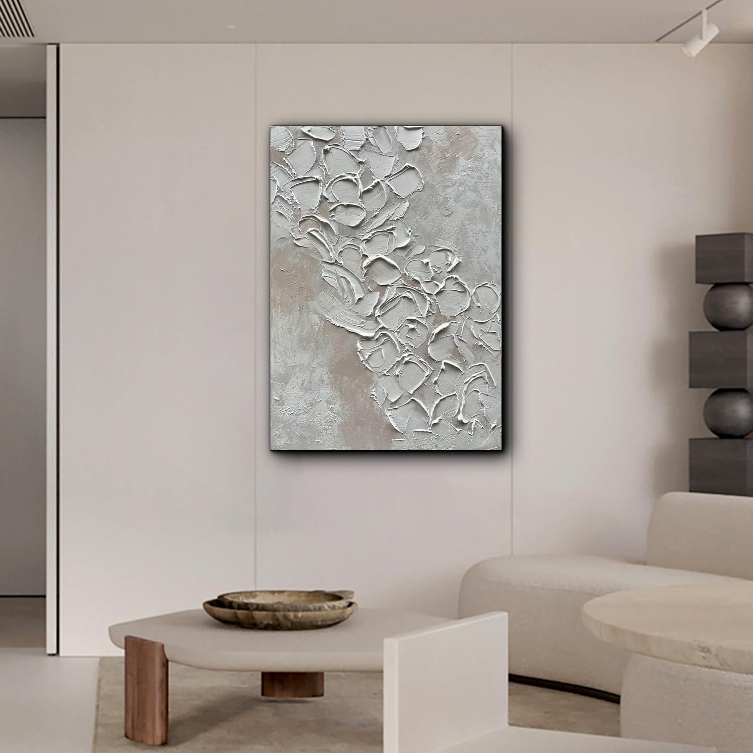 Eonzeun Abstract 3D White Thick Textured Wall Art - Hand-Painted Oil Painting on Canvas 28x40 Inch - Modern Minimalist Wall Decor for Living Room, Bedroom & Office