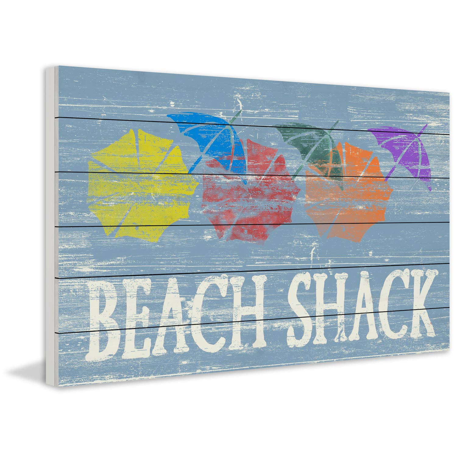 Handmade Beach Shack Umbrella Painting Print on White Wood - 36