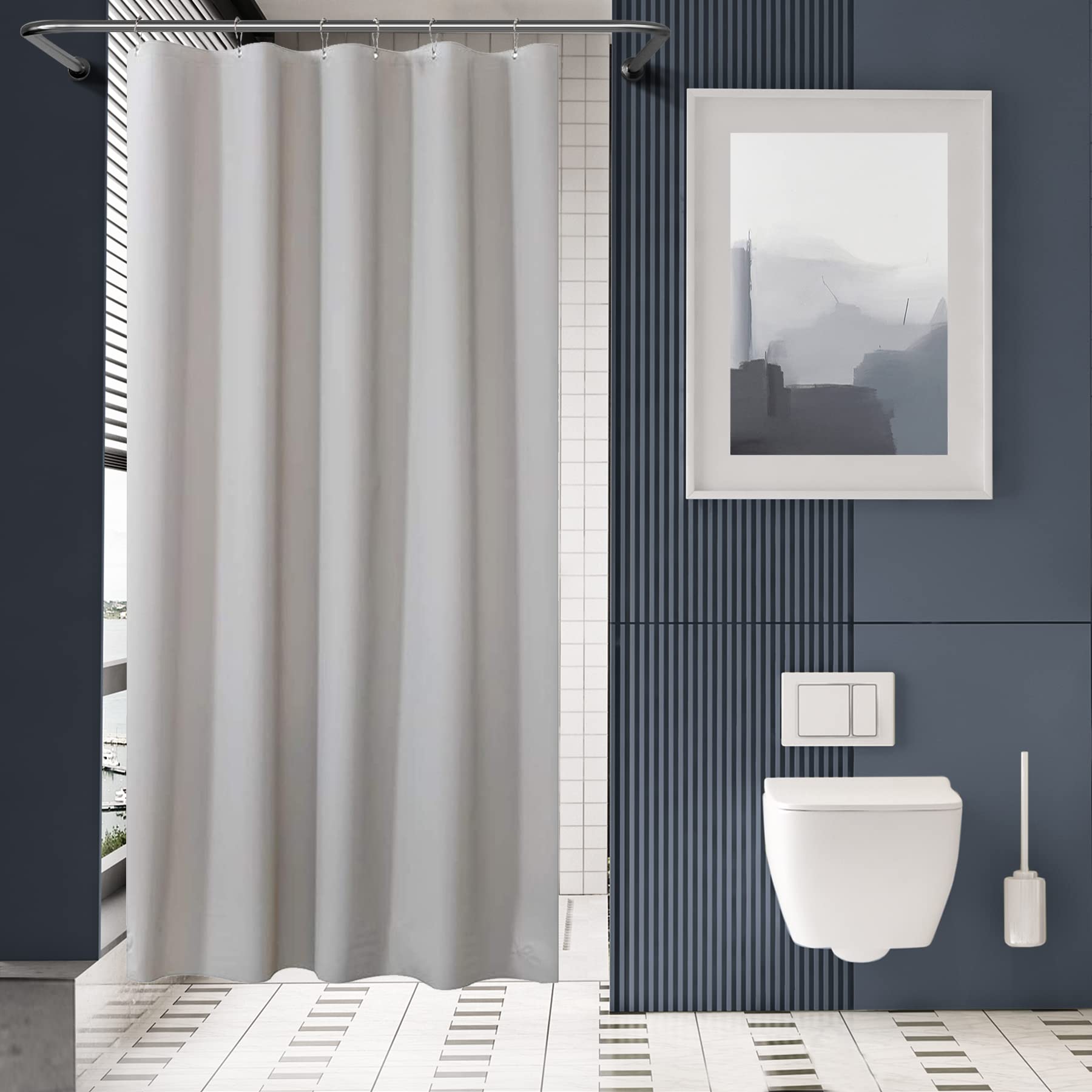 AmazerBath 36x72 Inch Heavy Duty PEVA Shower Curtain with Weighted Stones - Grey Plastic Stand Up Shower Curtain for Small Bathroom Stall, Includes 6 Grommet Holes - Perfect for Bathroom, Dorm, RV & Apartment Use