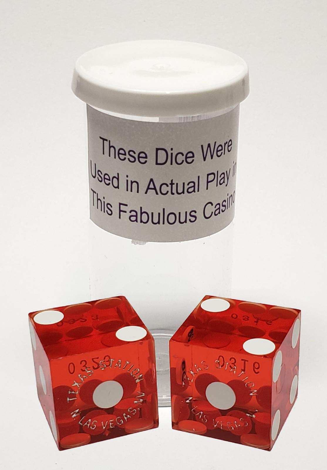 19mm Professional Craps Dice Pair with Matching Serial Numbers - Authentic Las Vegas Casino Table-Played Dice (Texas Station Red Polished) - Perfect for Casino Games, Home Practice, and Tabletop Gaming