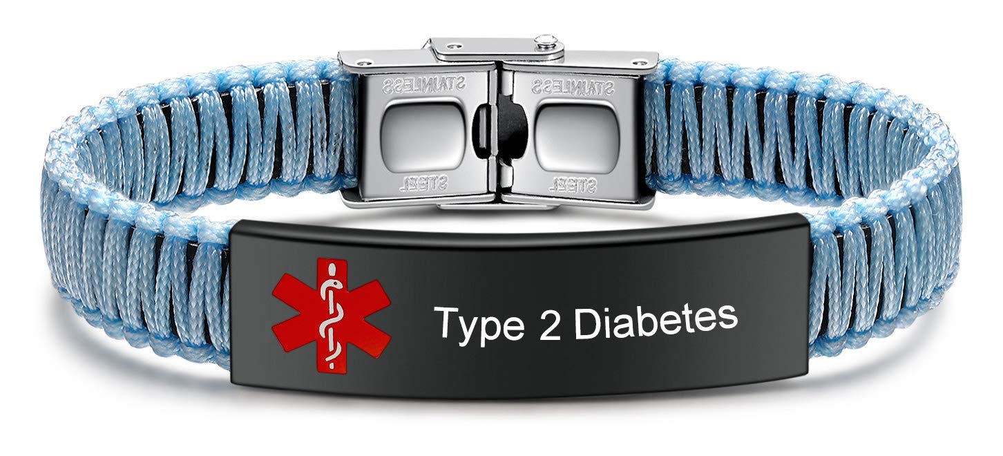 Diabetes Medical Alert ID Bracelet for Women & Men - Adjustable Handmade Nylon Braided Emergency Bracelet - Perfect for Diabetic Patients, Travel, and Daily Safety Awareness
