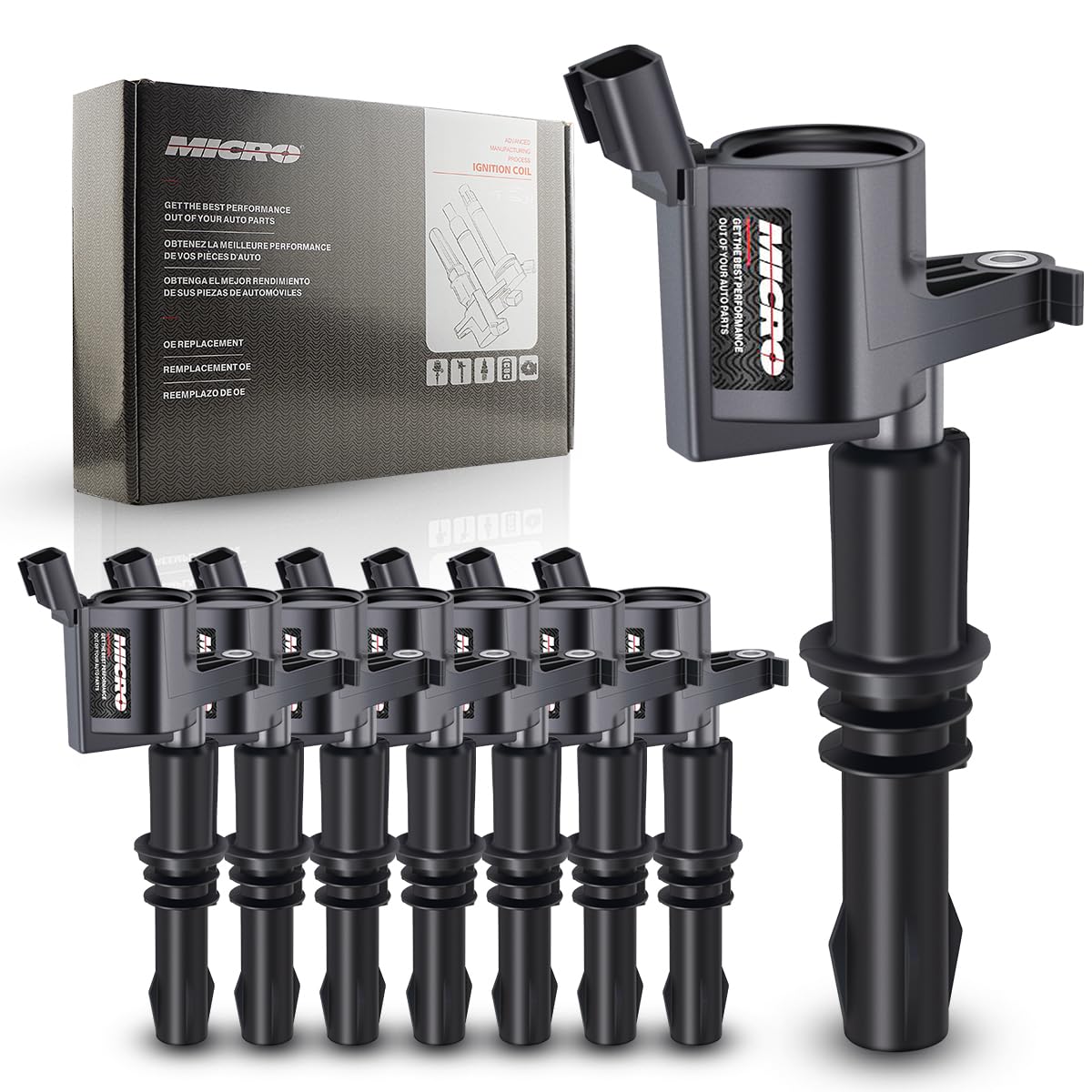 8-Piece Straight Boot Ignition Coil Pack Set - Compatible with Ford F-150, Expedition, Explorer, Lincoln, Mustang, Super Duty (4.6L 5.4L 6.8L) - Replaces DG511 C1541 FD508 - Perfect for Engine Performance & Smooth Acceleration