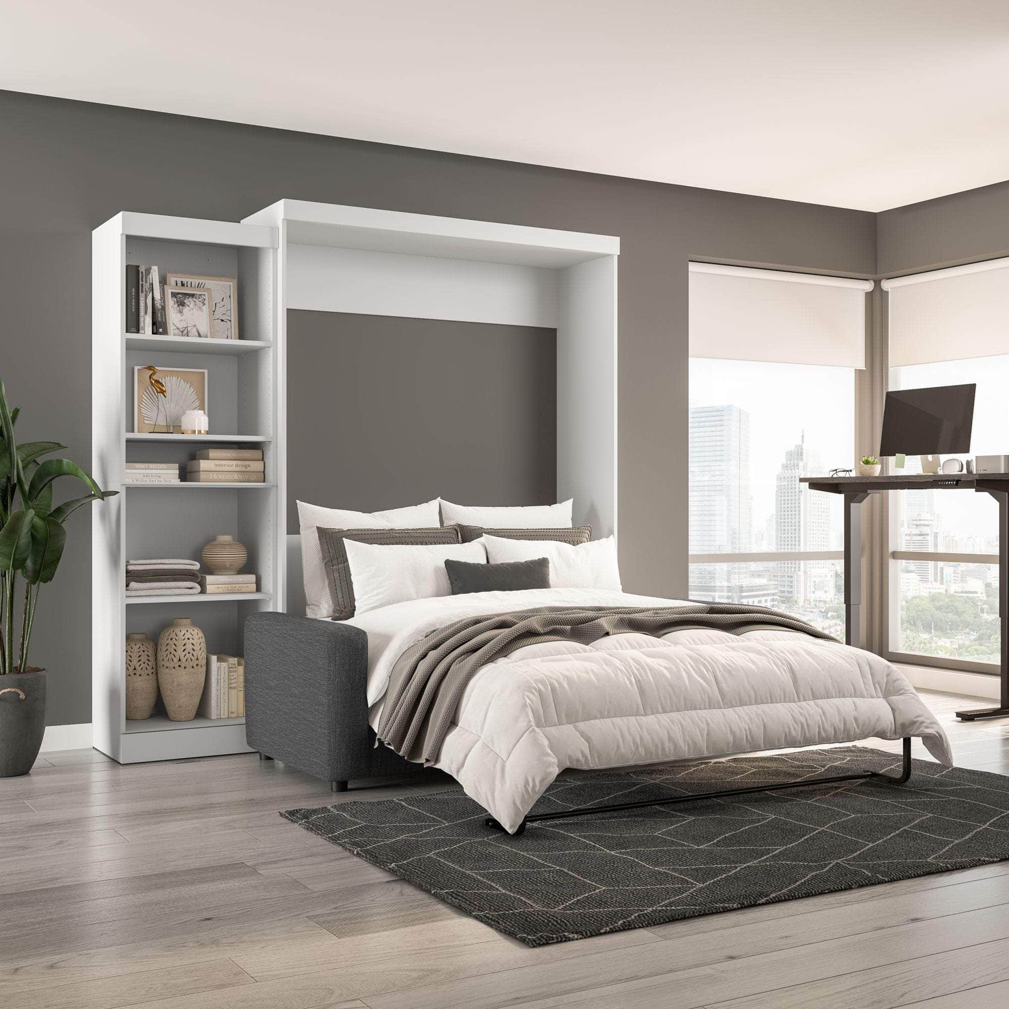 Pur Queen Murphy Wall Bed with Storage & Sofa - Space-Saving White Wall Bed for Small Apartments, Guest Rooms & Home Offices