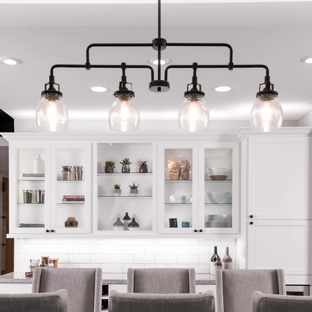 Belton Modern Linear Chandelier - 6-Light LED Crystal Pendant Lighting Fixture for Dining Room, Kitchen Island & Bedroom - Gold Finish Contemporary Ceiling Light