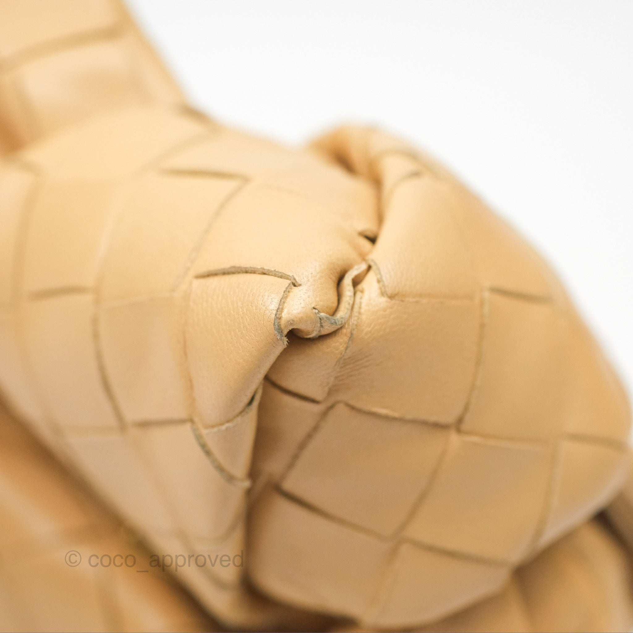 Bottega Veneta Mini Jodie Clutch Bag - Intrecciato Woven Almond Lambskin Leather with Gold Hardware | Perfect for Evening Parties, Weddings & Special Occasions