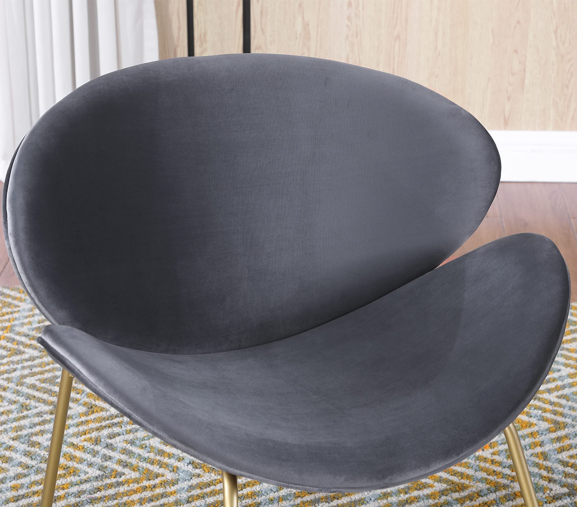 Yoluckea Velvet Vanity Chair Set of 2 - Modern Upholstered Living Room Chairs with Gold Metal Legs, Elegant Makeup Desk & Dining Side Chair with Arced Seat & Back - Perfect for Bedroom, Kitchen, Dining Room & Home Office Decor (Grey)