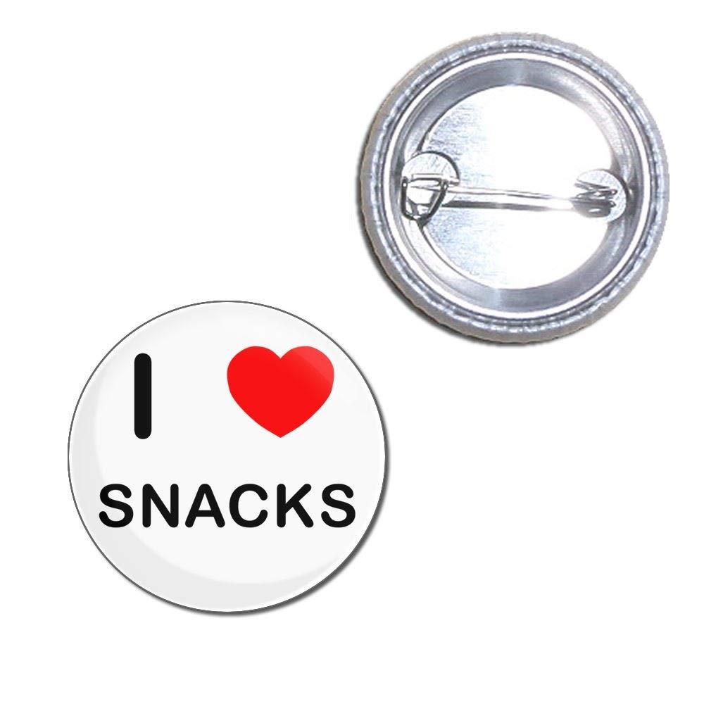 I Love Snacks Button Badge - Cute Food Pin for Backpacks, Jackets & Laptop Bags - Perfect for Snack Lovers, Gift Ideas & Collectors