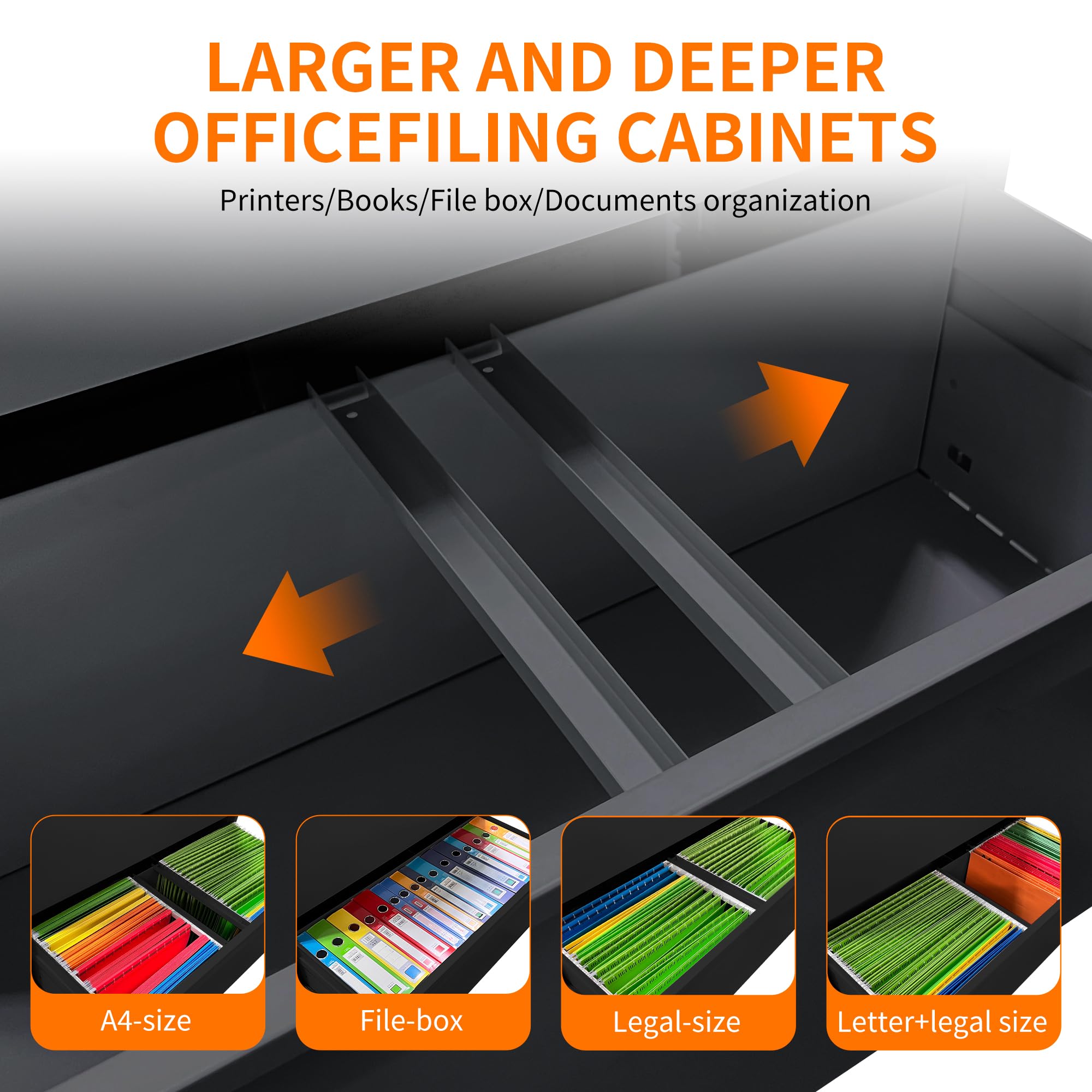 4-Drawer Metal Office Filing Cabinet with Lock - Black Lateral File Storage for Home & Office - Holds Legal, Letter & A4 Documents - Easy Assembly - Perfect for Organizing Files, Contracts & Office Supplies