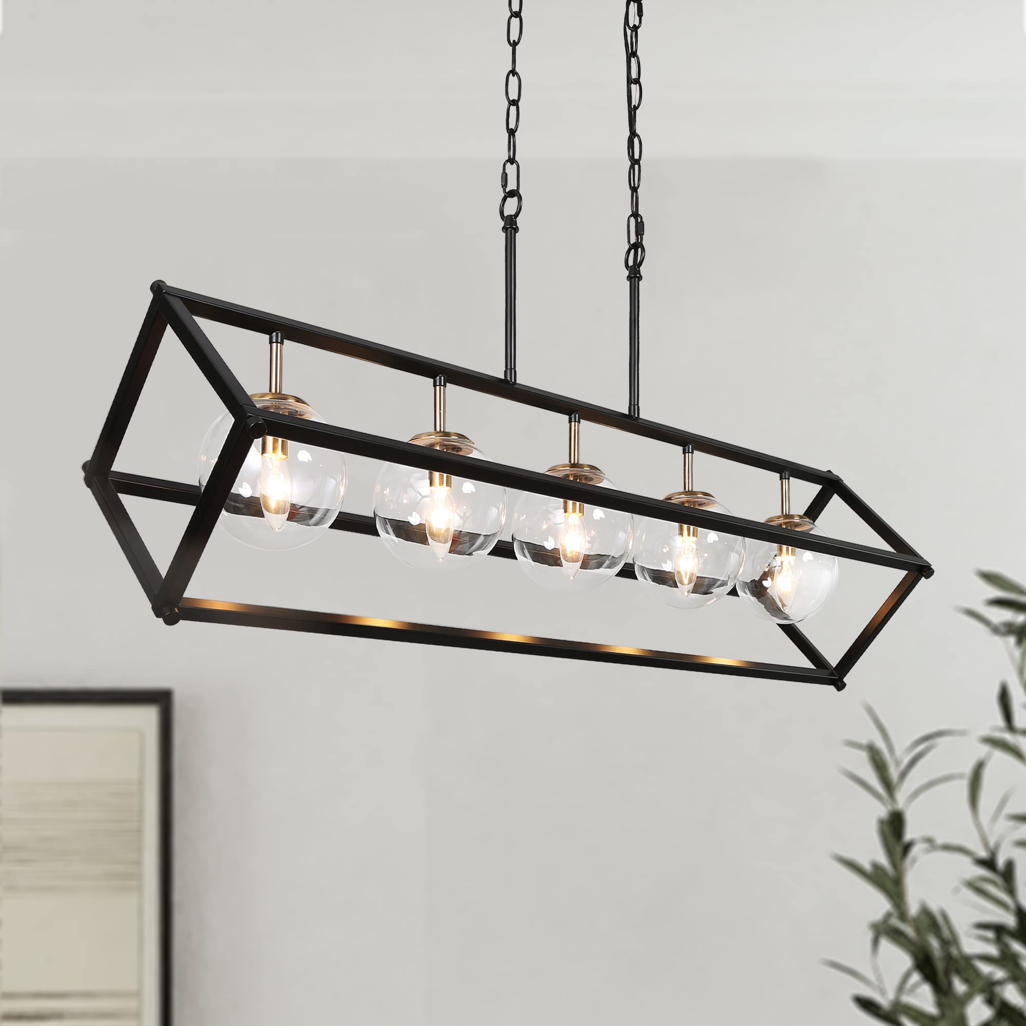 ZEVNI 5-Light Modern Black and Gold Chandelier - 41.5
