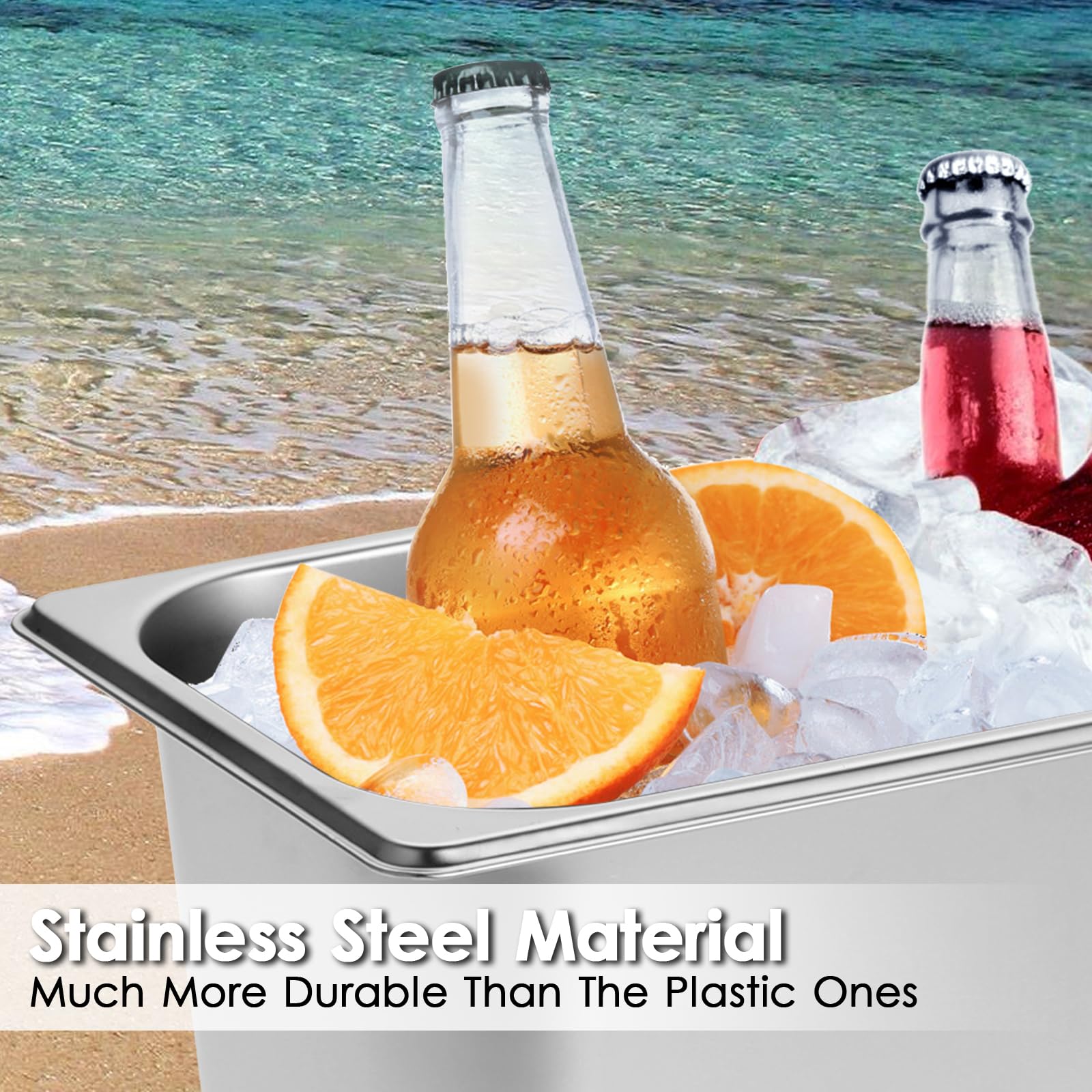 JUXYES 2-Pack Stainless Steel Beverage Tub - Large Beer & Champagne Ice Bucket Drink Cooler, Metal Wine Chiller with Rectangular Design - Perfect for Parties, Weddings, BBQs and Outdoor Events