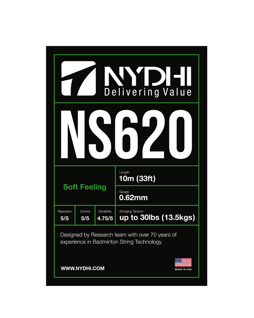 Nydhi NS620 Repulsion Badminton String Set (10m) - High-Performance String for Competitive Play & Training
