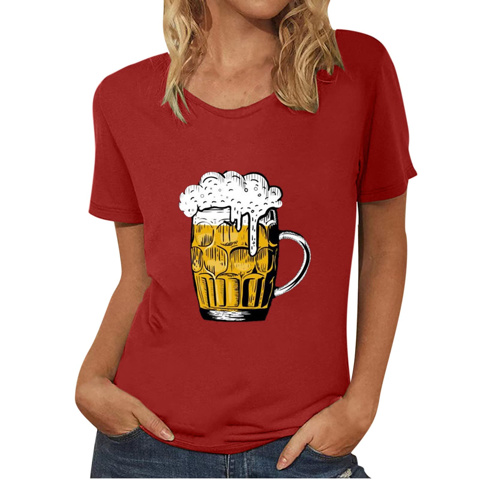 BFAFEN German Oktoberfest Women's Short Sleeve Round Neck T-Shirt - Cute Summer Graphic Tee for Casual Wear, Beer Festival Outfits & Vacation Style