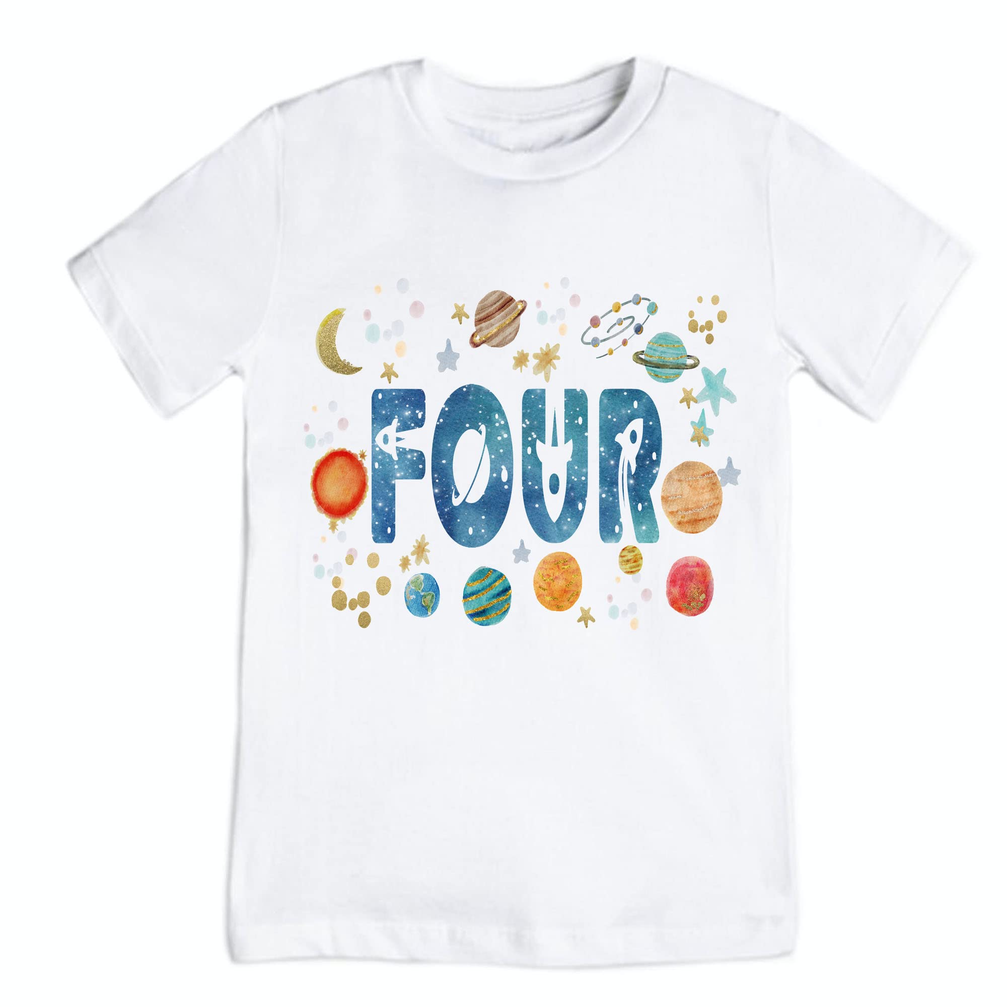 Space Four Birthday Shirt for Boys - Astronaut 4th Birthday Party Outfit with Rocket Design - Toddler Size 5 - Perfect for Space-Themed Parties & Photo Shoots