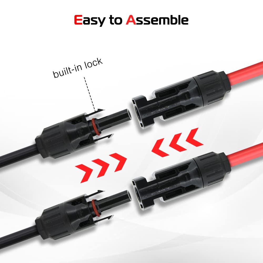 10 Gauge 10 AWG Solar Panel Extension Cable - 5 Feet Black + 5 Feet Red Wire with Solar Connectors for RV, Boat & Off-Grid Power Systems | Weatherproof & Durable Solar Energy Accessories